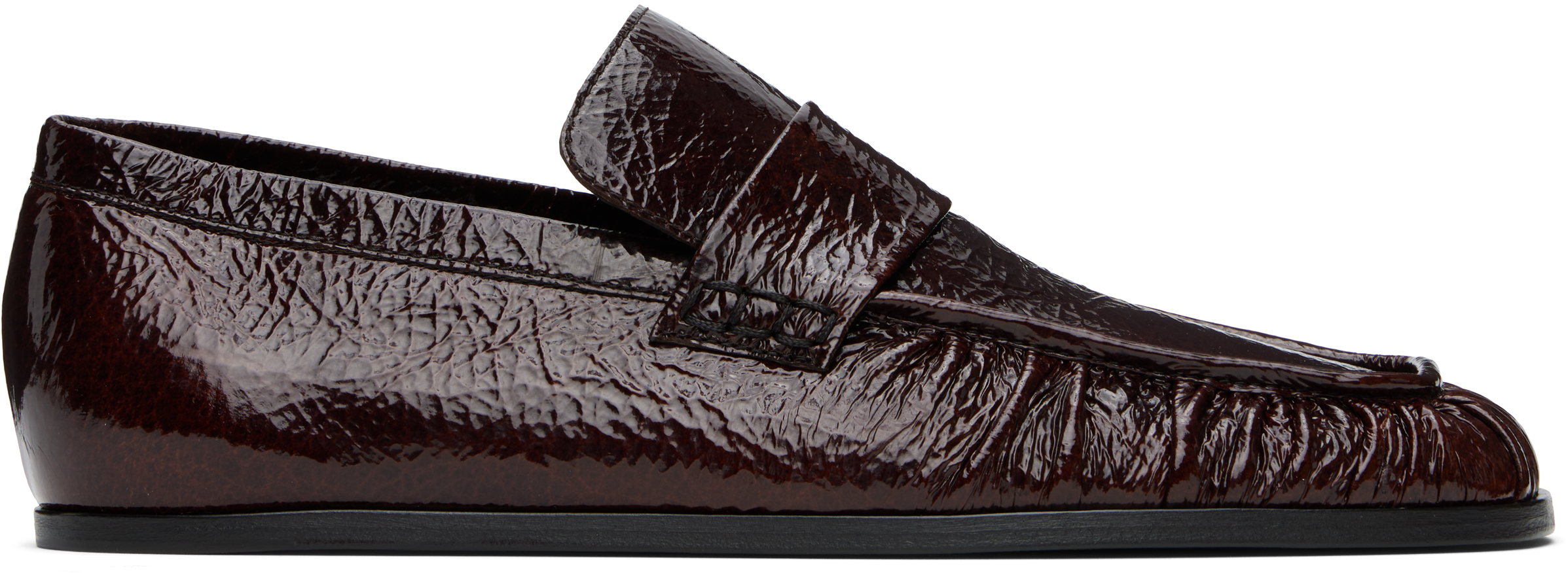 Jil Sander Burgundy Patent Leather Loafers In 205 Dark Earth
