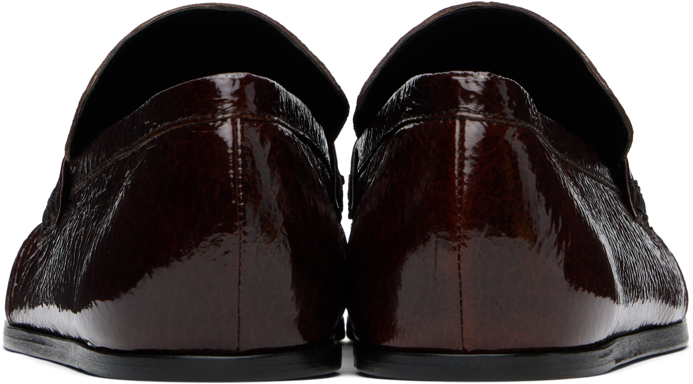 Jil Sander Burgundy Patent Leather Loafers In 205 Dark Earth