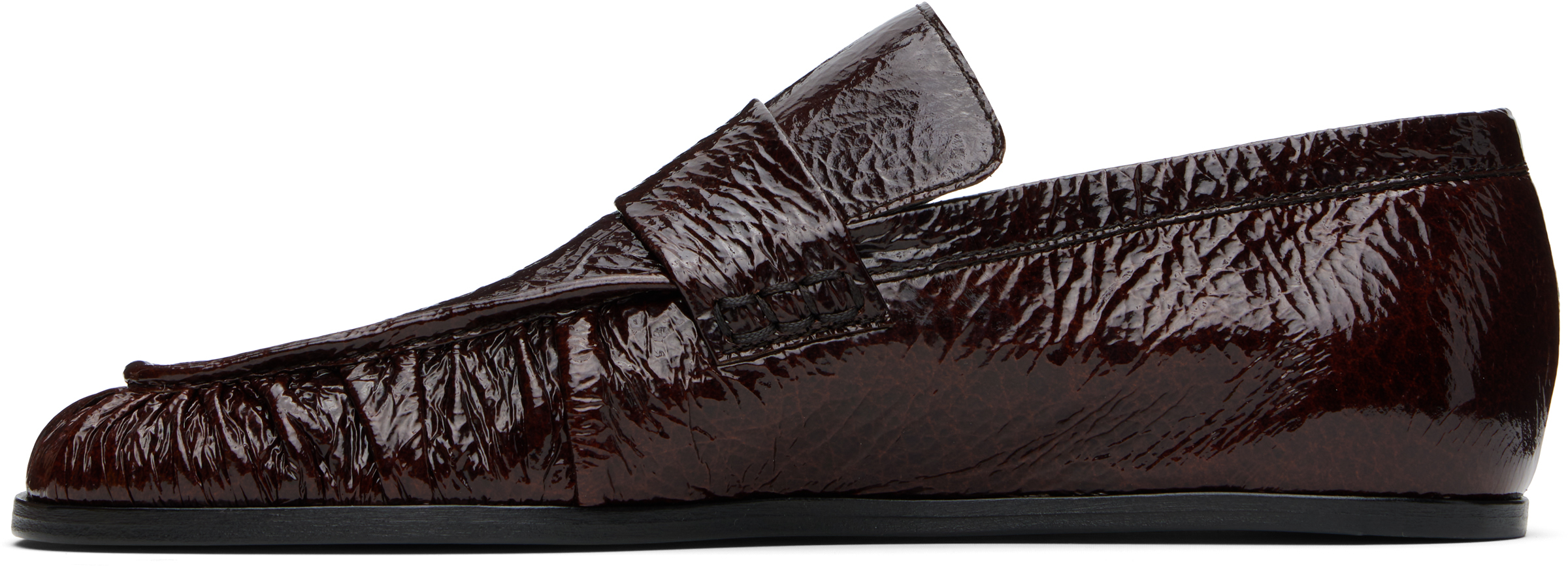 Jil Sander Burgundy Patent Leather Loafers In 205 Dark Earth