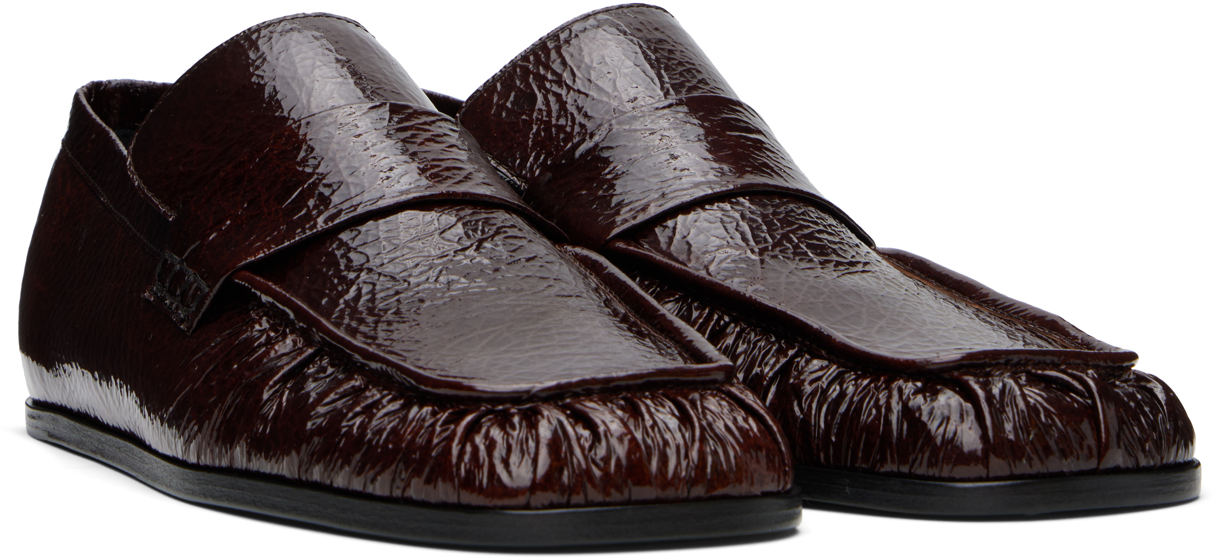 Jil Sander Burgundy Patent Leather Loafers In 205 Dark Earth