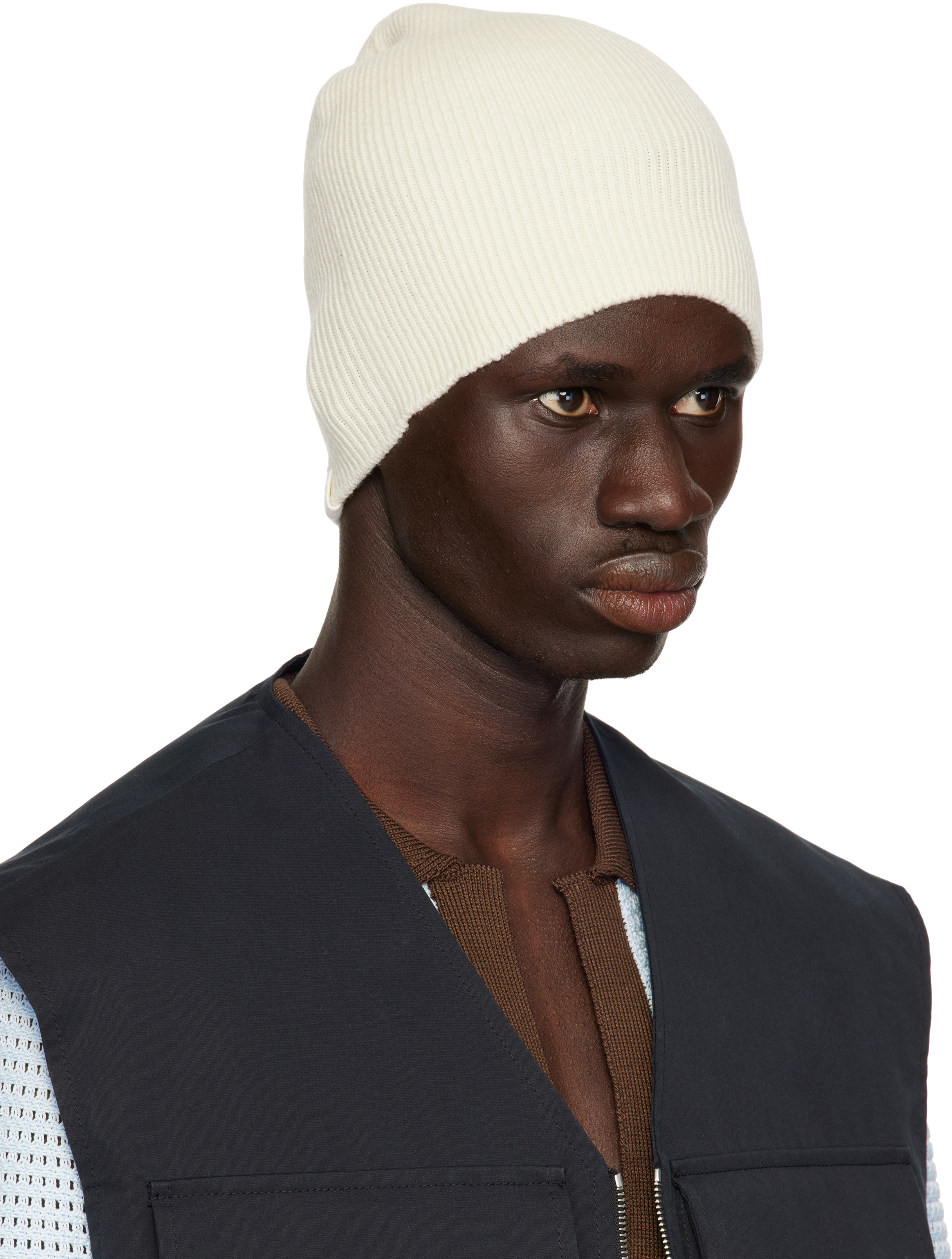 Jil Sander Off-white Rib-knit Beanie In 107 Cloud