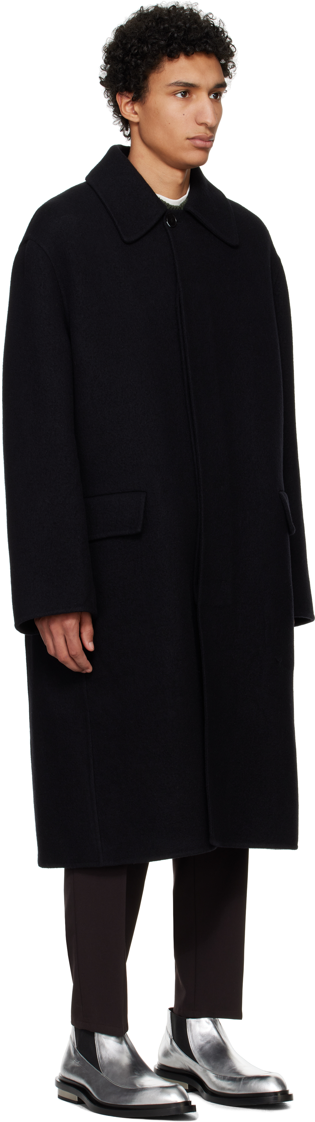 JIL SANDER BLACK SPORT FELT COAT