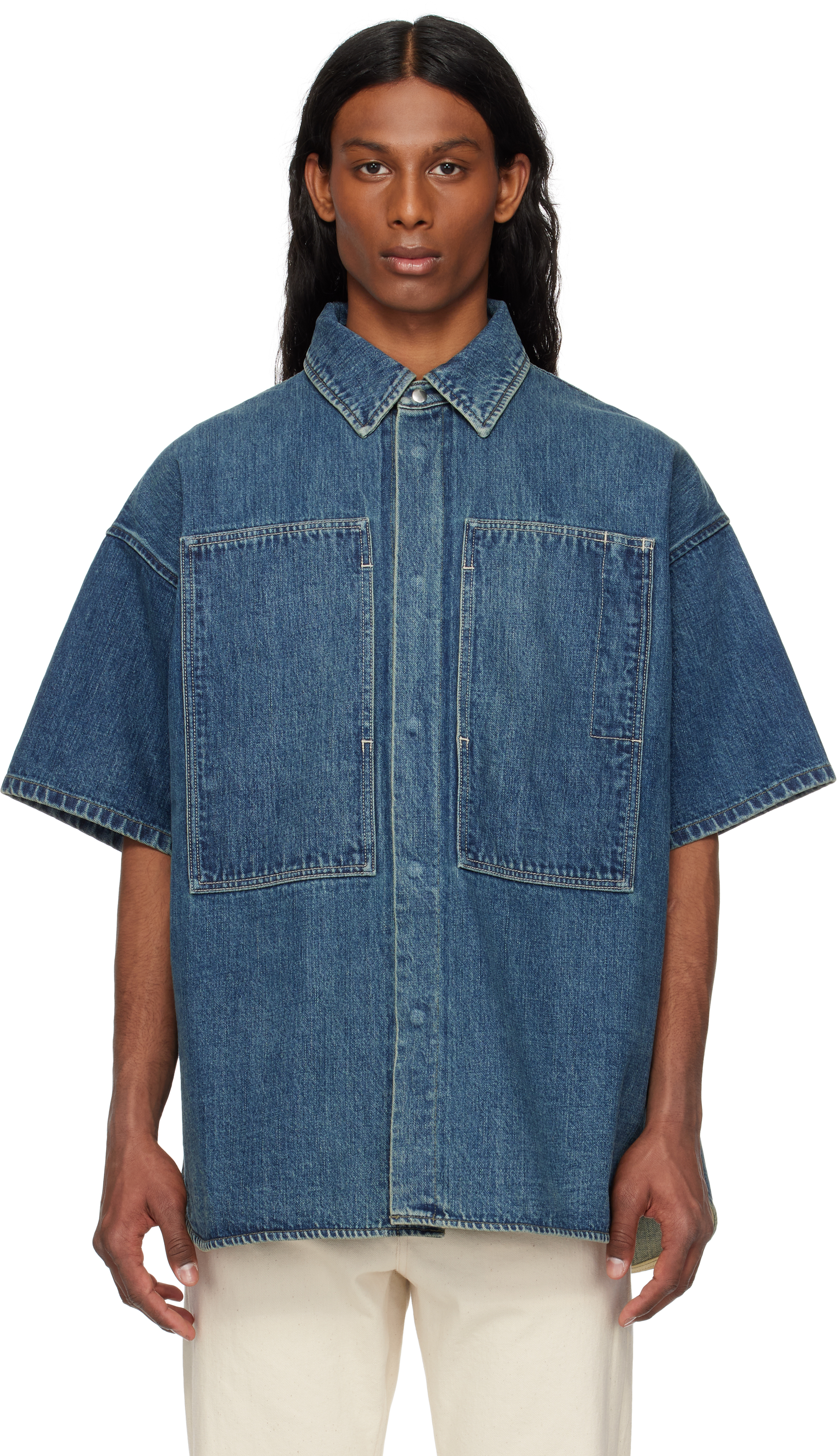 Blue Patch Pocket Denim Overshirt