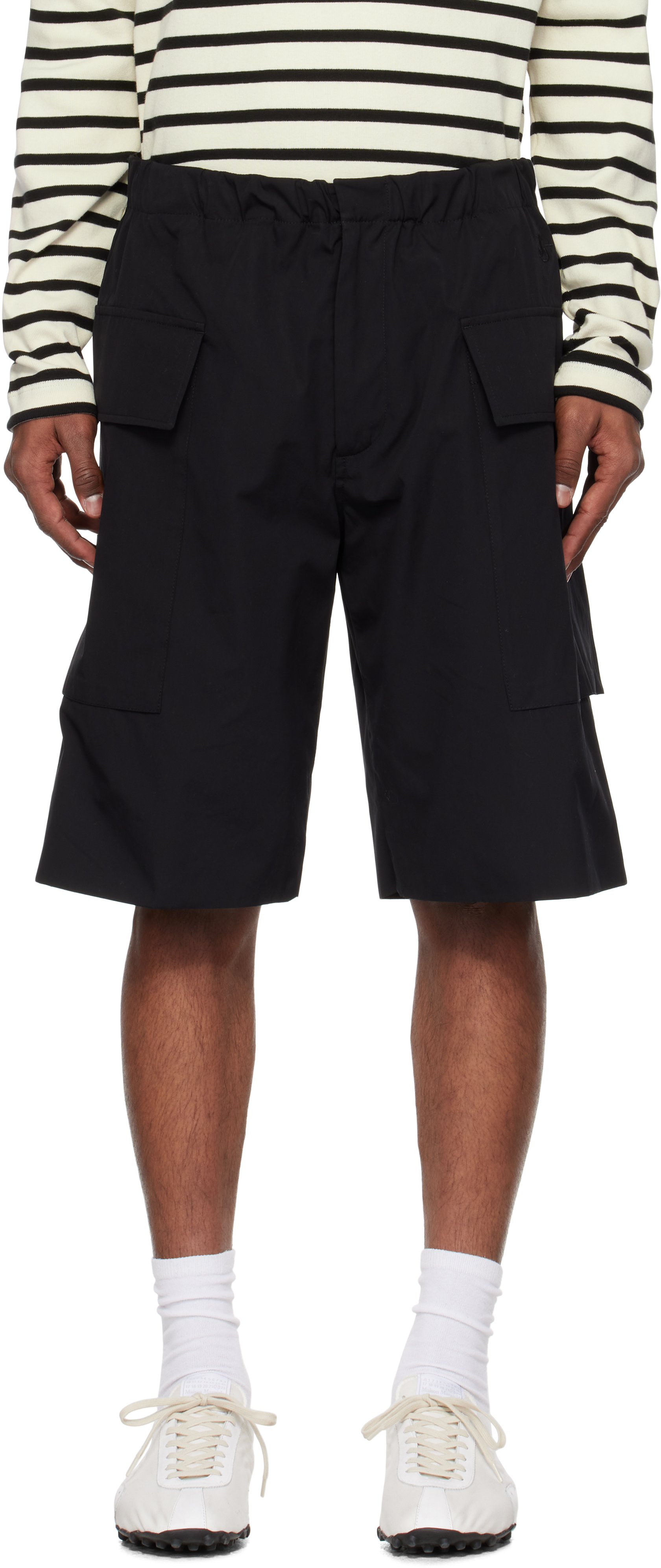 Black Embroidered Logo Cargo Shorts