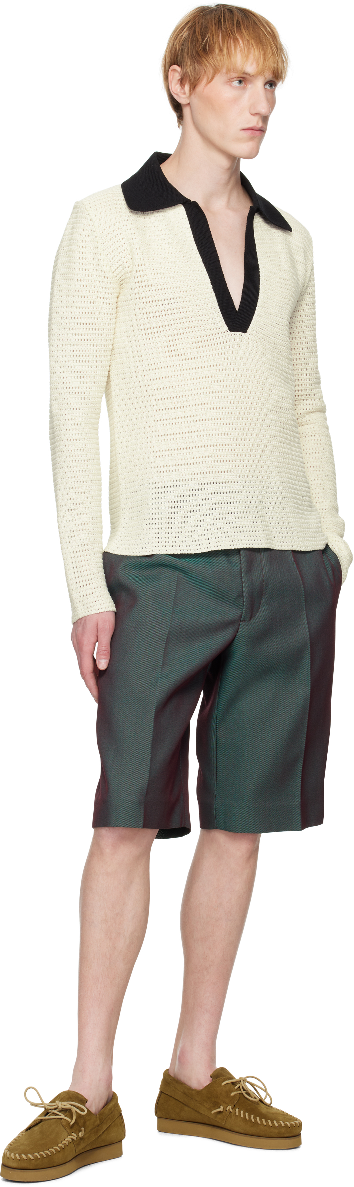 Jil Sander Green & Burgundy Virgin Wool Shorts