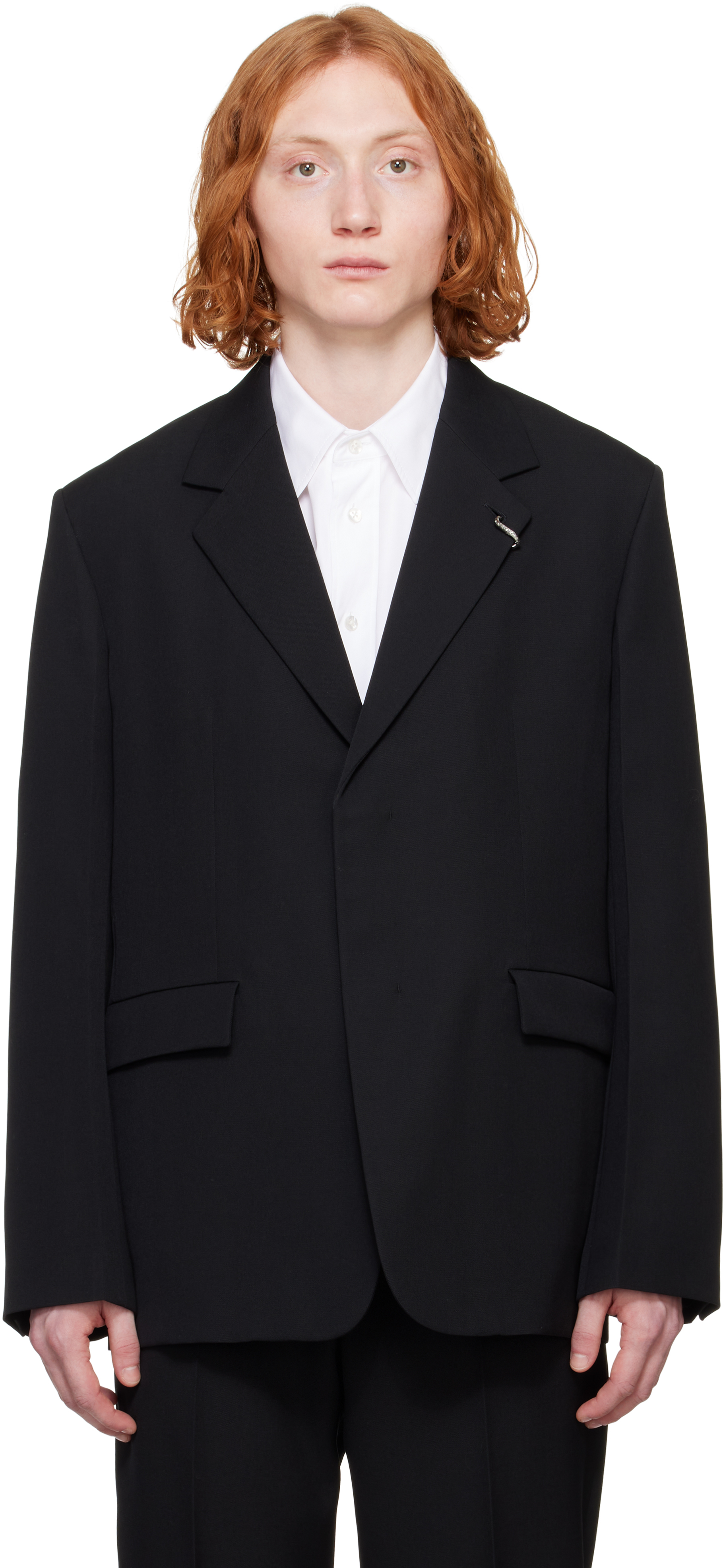 Black Sharp Wool Gabardine Blazer