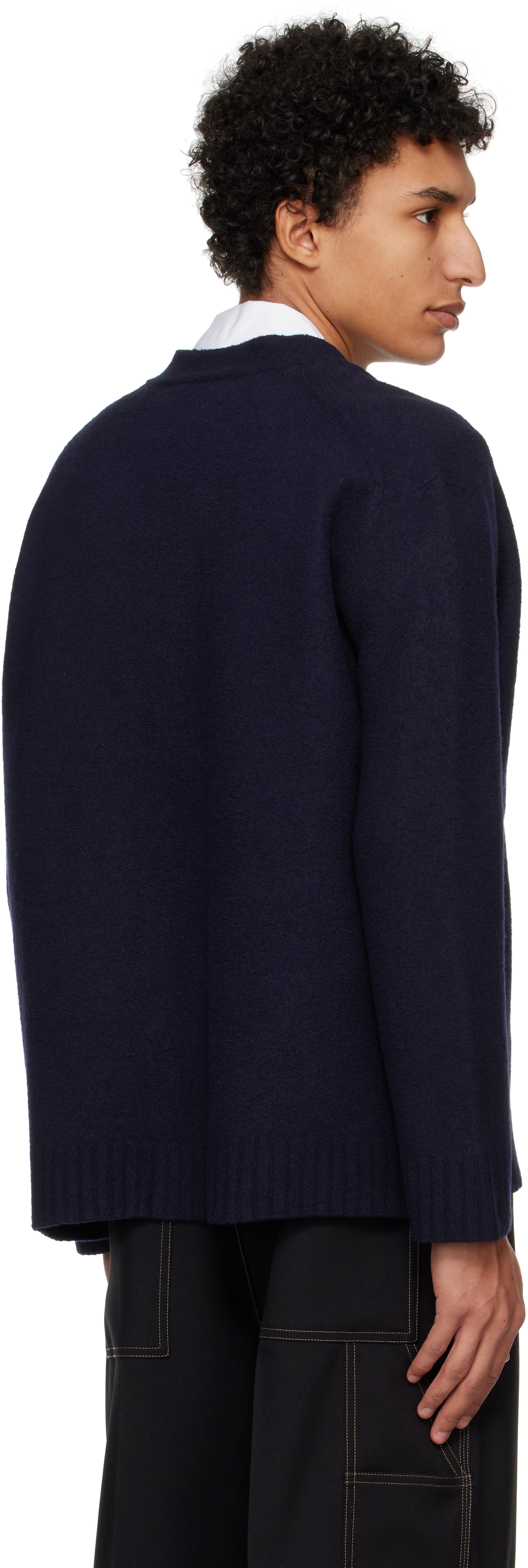 Jil Sander Wool Cardigan Long Sleeves V Neckline In 402 Midnight