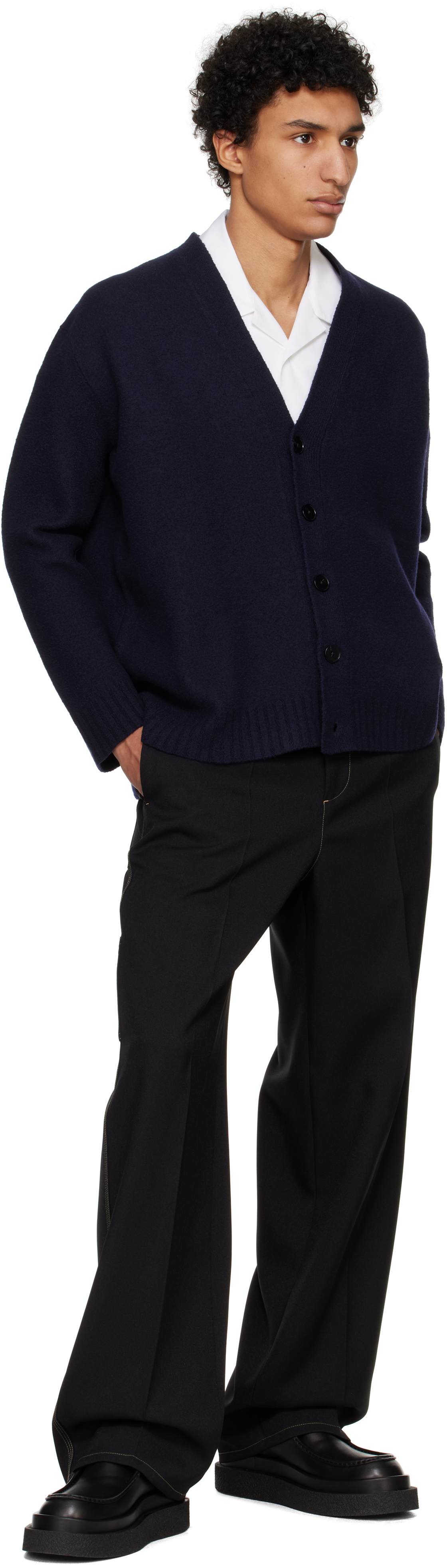 Jil Sander Wool Cardigan Long Sleeves V Neckline In 402 Midnight