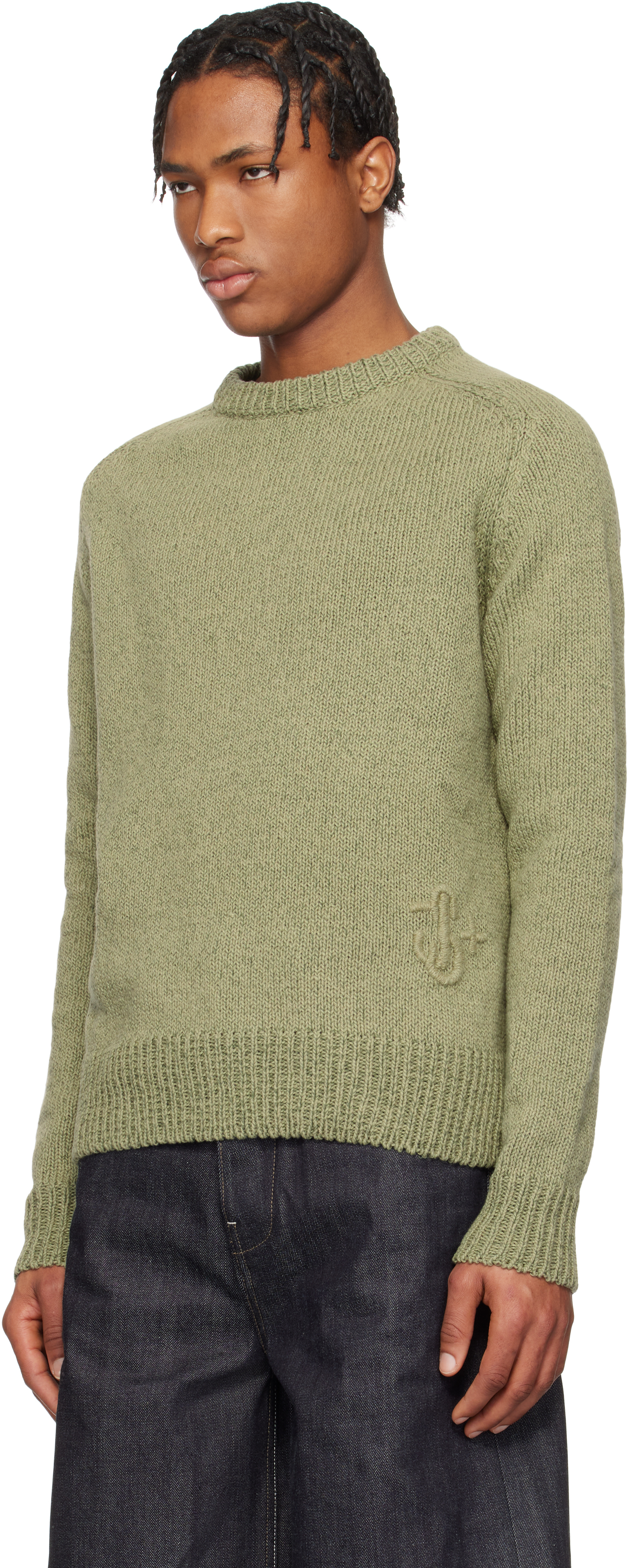 Jil Sander Green Embroidered Sweater In 317 Slate Green