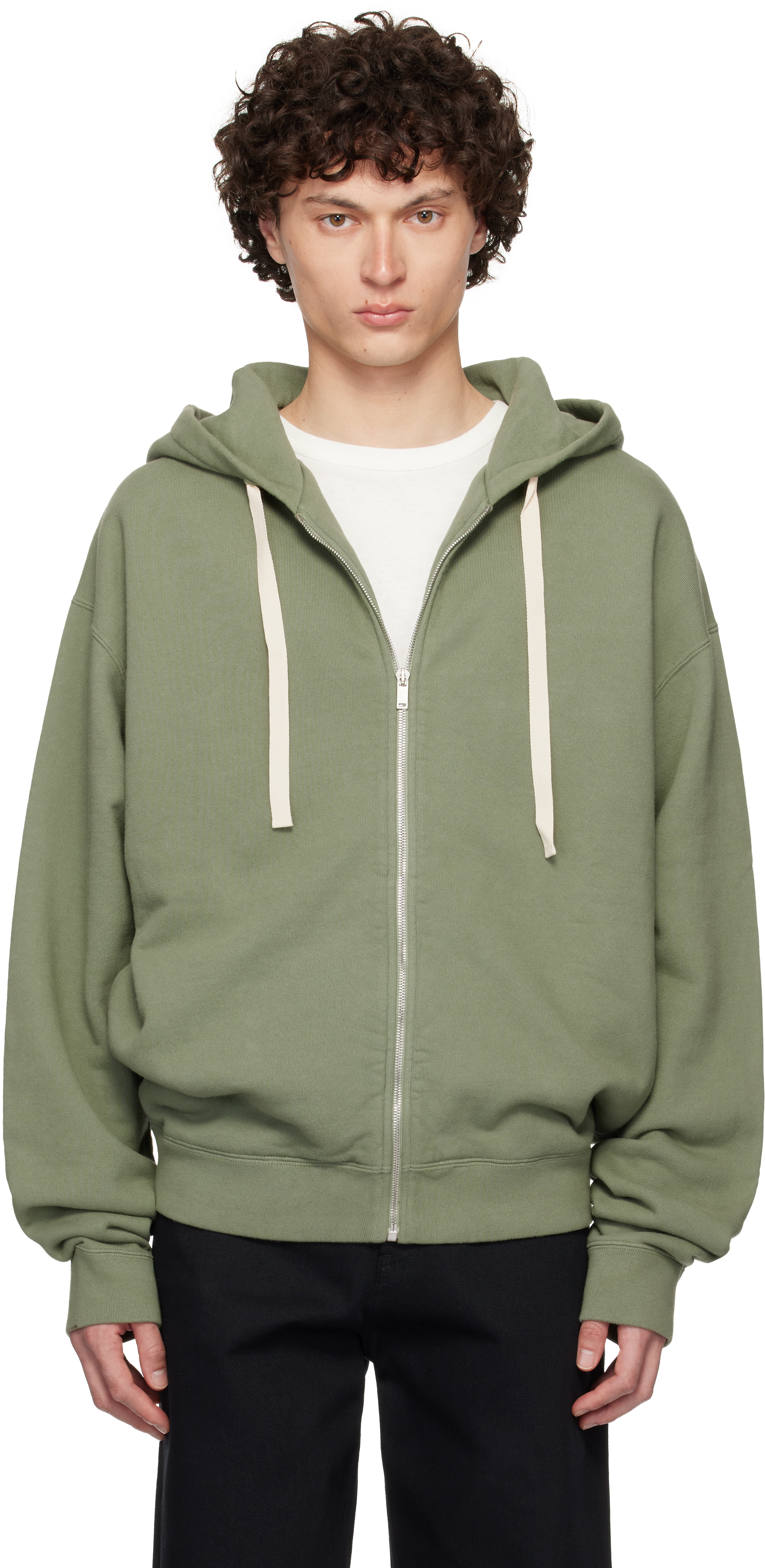 Green Zipped Embroidered Hoodie