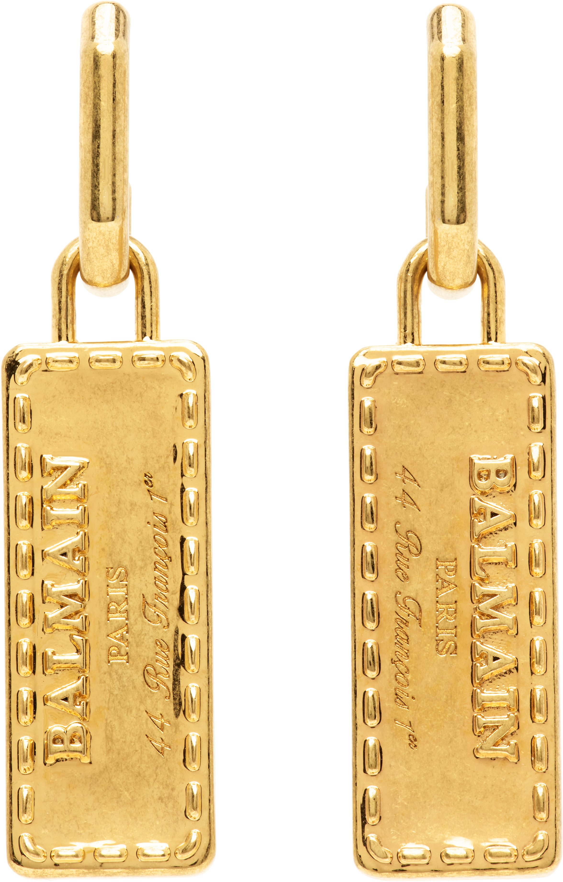 Gold Signature Tubular Earrings by Balmain on Sale