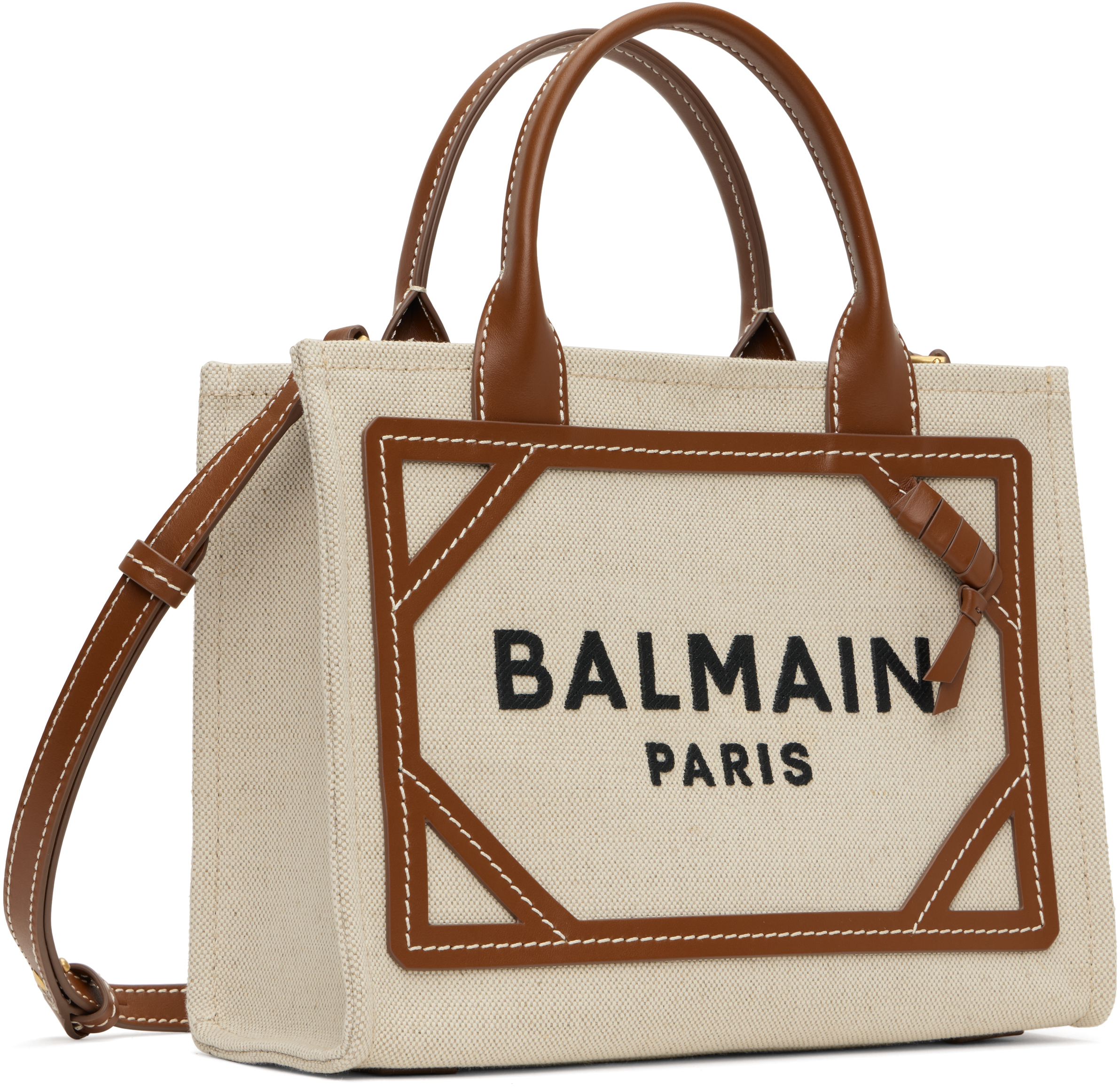 Shop Balmain Beige & Brown B-army Small Bag In Gem Naturel/marron