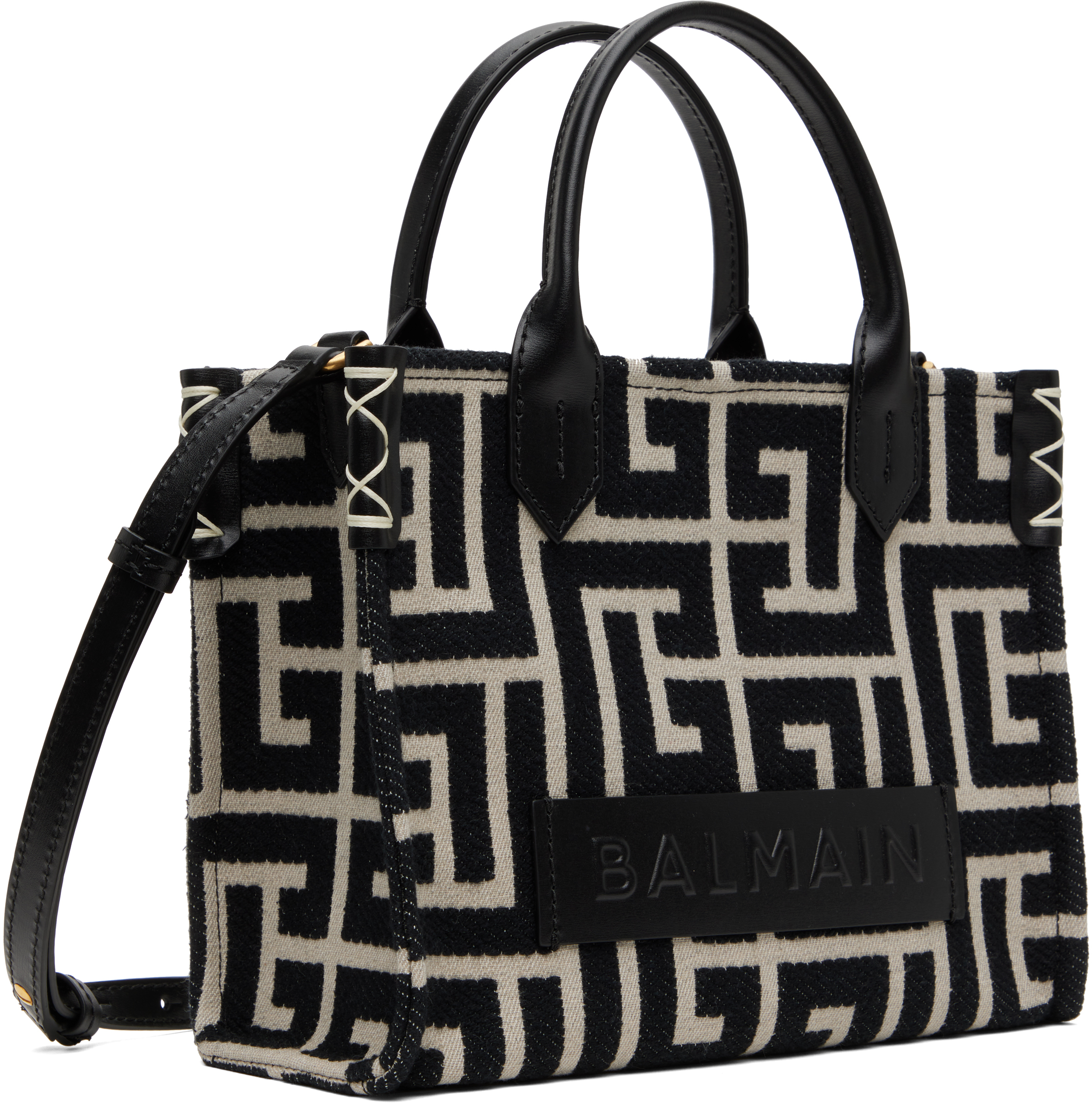 BALMAIN BLACK & OFF-WHITE B-ARMY MONOGRAMMED BAG