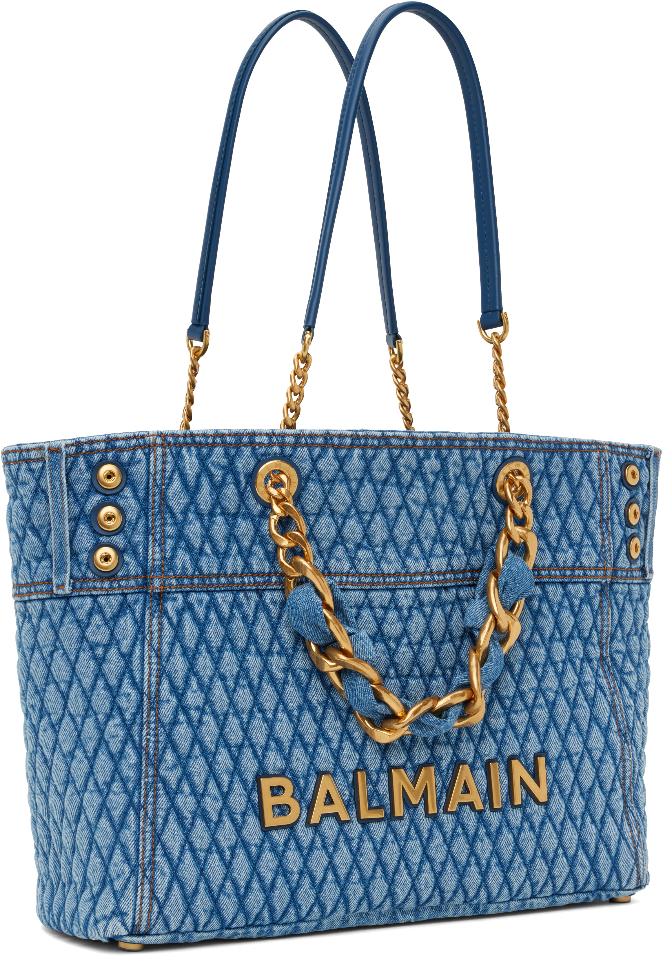 BALMAIN BLUE 1945 SOFT DIAMOND-QUILTED DENIM TOTE