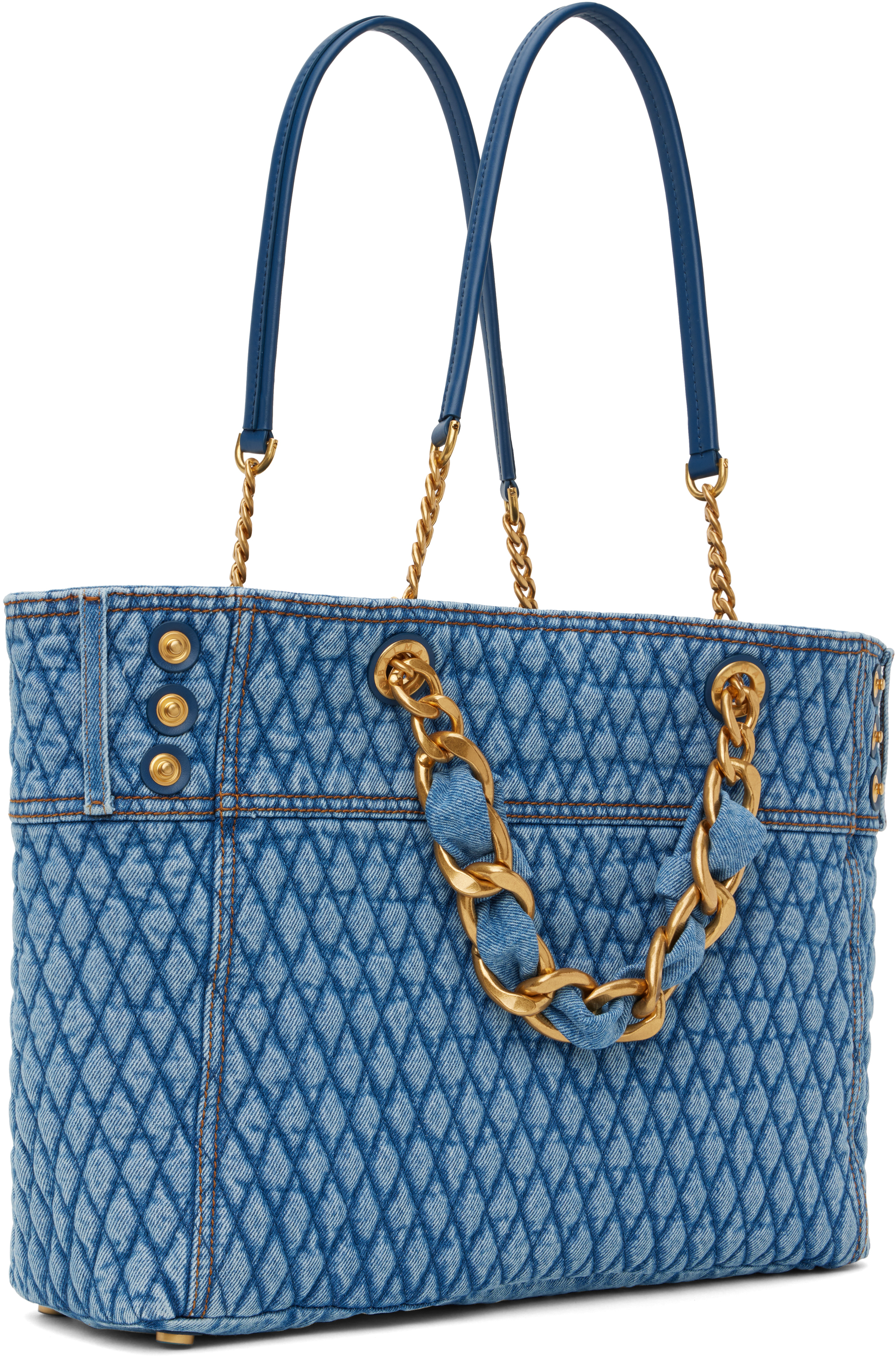 BALMAIN BLUE 1945 SOFT DIAMOND-QUILTED DENIM TOTE