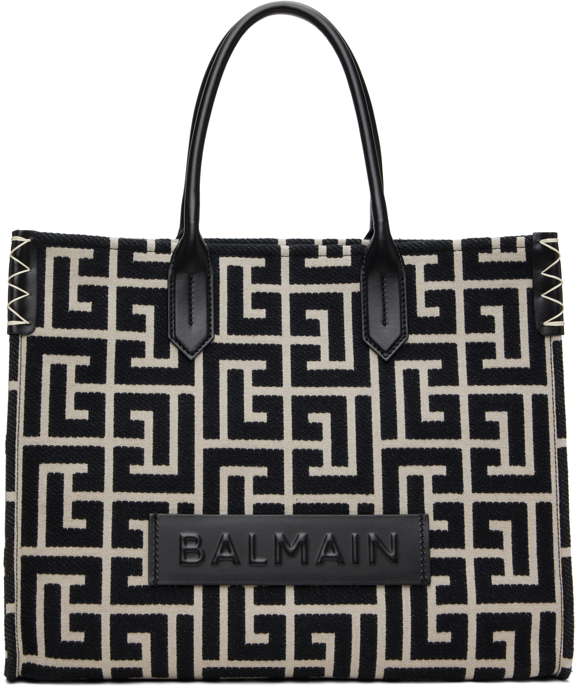 人気 BALMAIN ブラック＆オフホワイト B-Army モノグラム バッグ Black & Off-White B-Army 42 Monogram Tote by Balmain on Sale