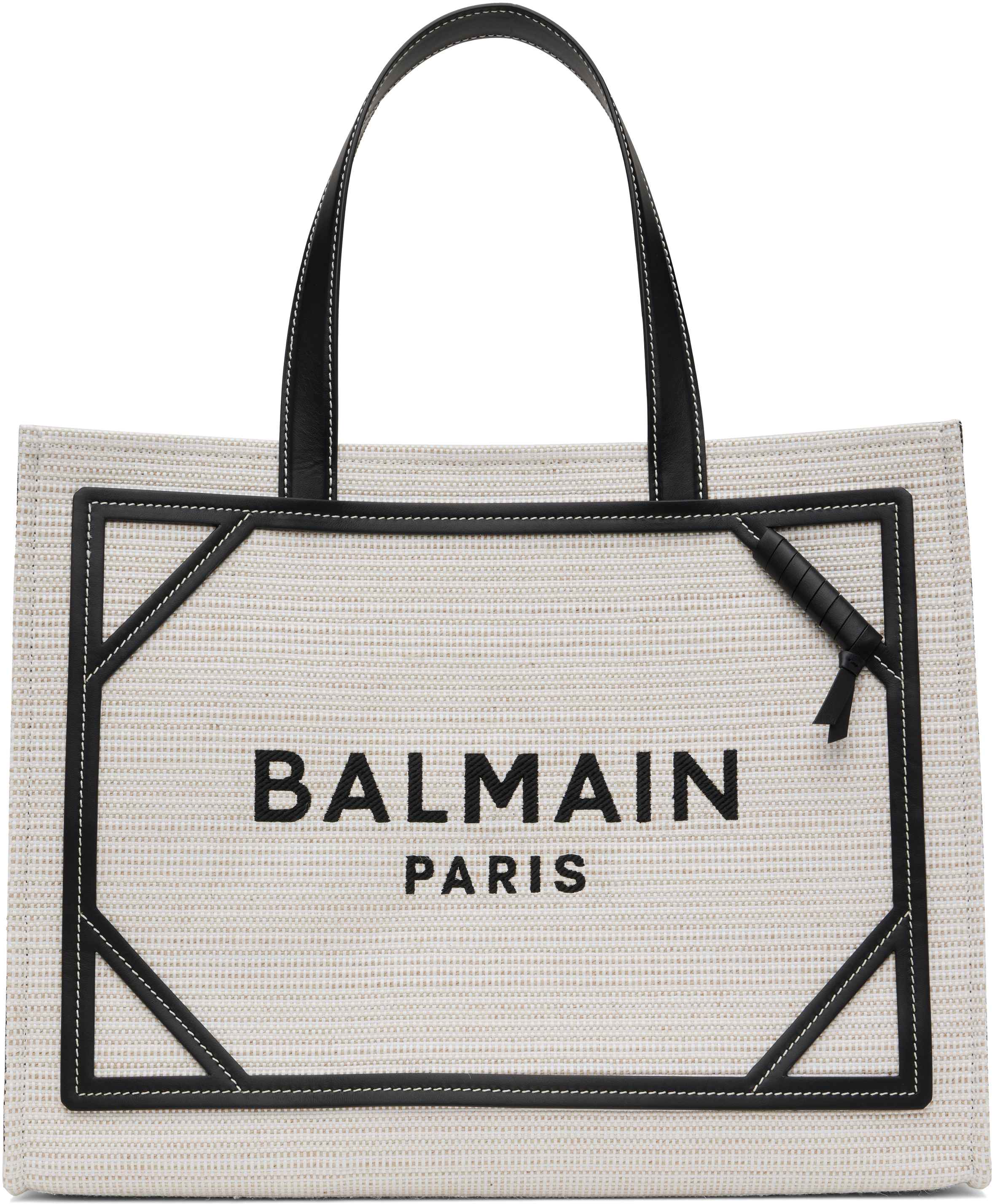★Balmain★ グレー&ブラック ラフィア トートバッグ Balmainのグレー&ブラック ミディアム B-Army ラフィア トート