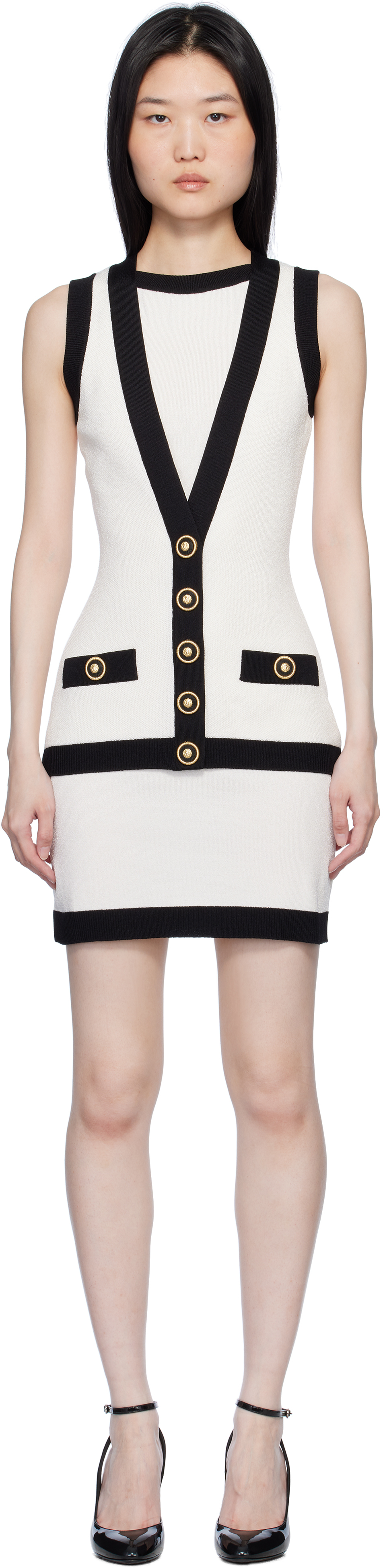 Black & Off-White Two-Tone Waistcoat Minidress