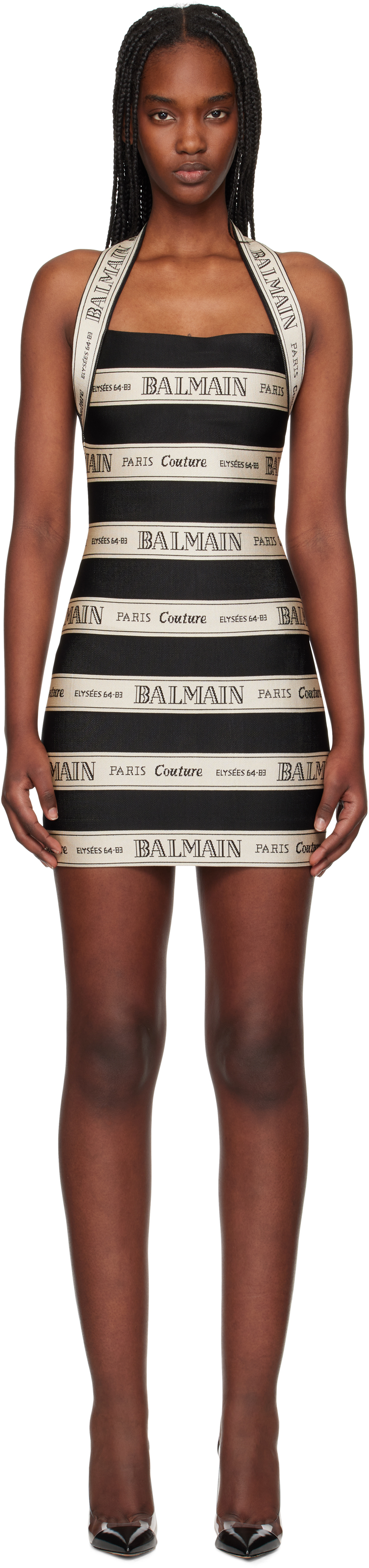 【関税込み】Balmain ブラック ホルターネック ミニワンピース Balmainのブラック ホルターネック ミニワンピースがセール中