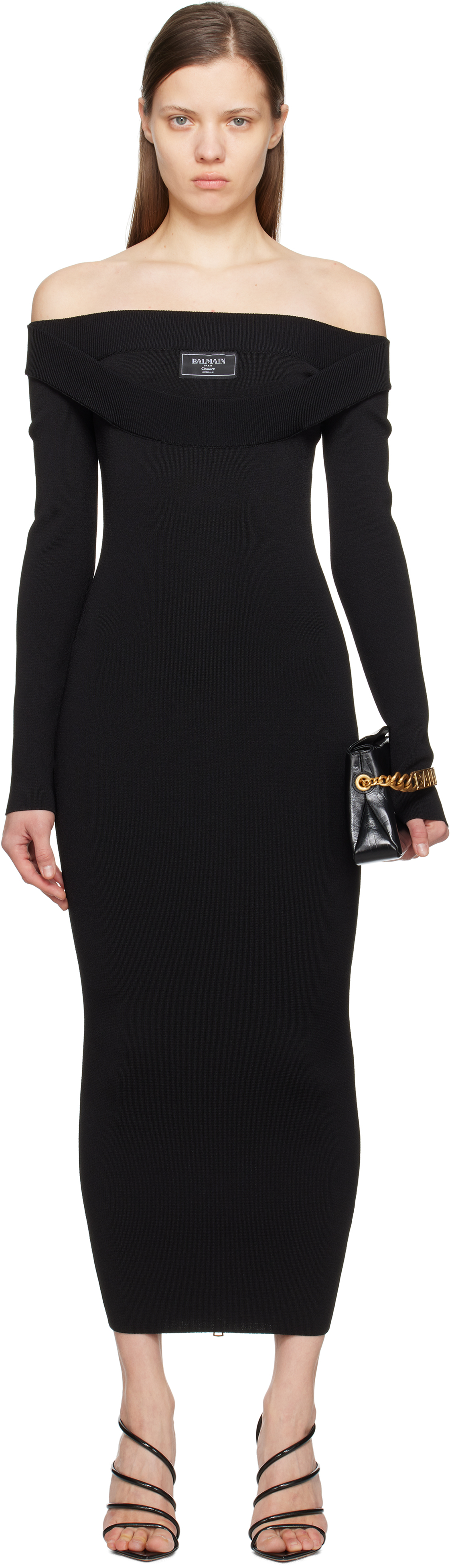 【関税込み】Balmain ブラック プレーンニット マキシドレス Balmainのブラック プレーンニット マキシドレスがセール中