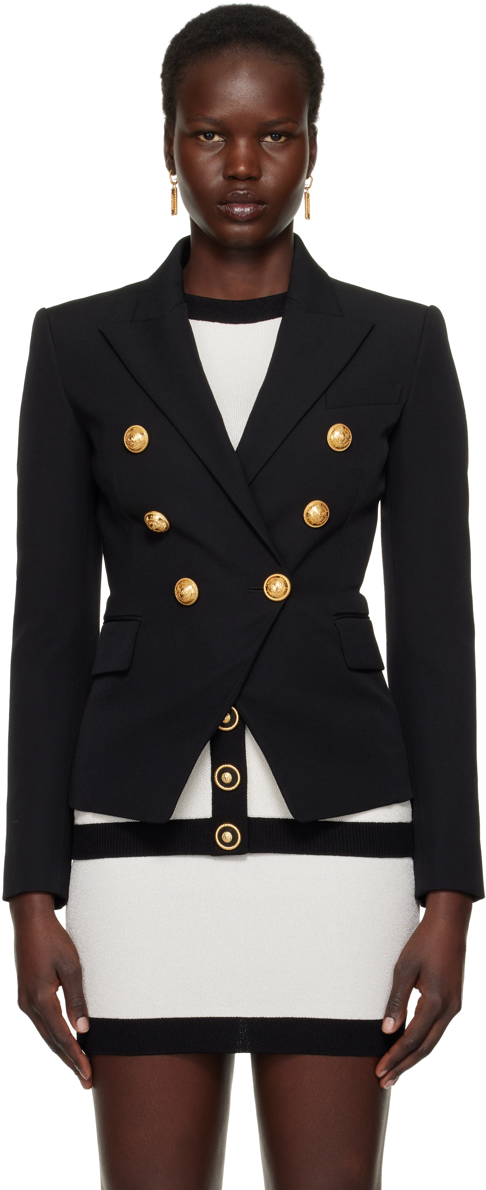 Black Grain De Poudre 6-Button Blazer