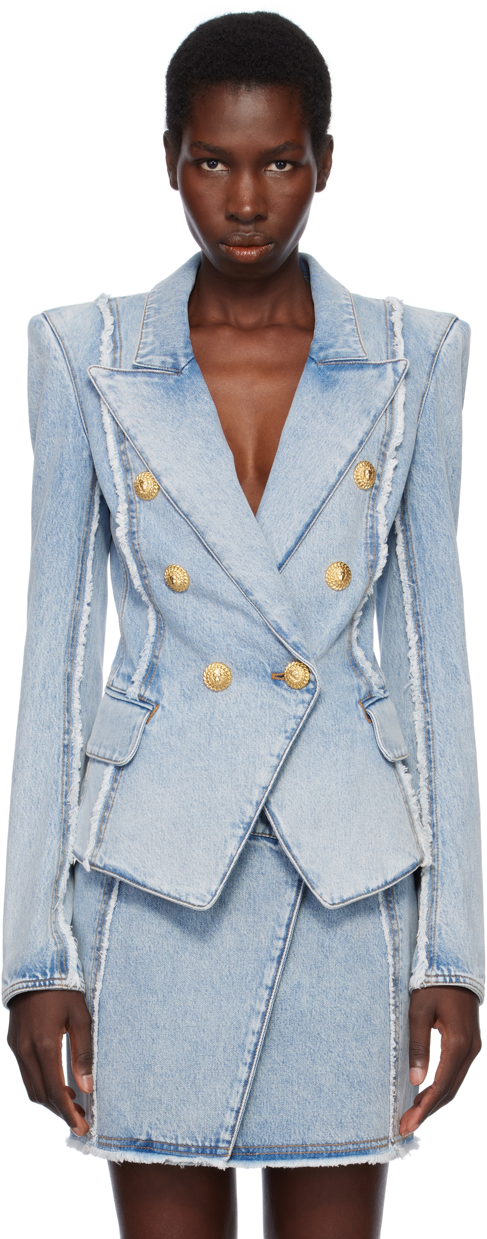 Shop Balmain Blue 6-button Tailored Denim Blazer In 6fc Bleu Jean Clair