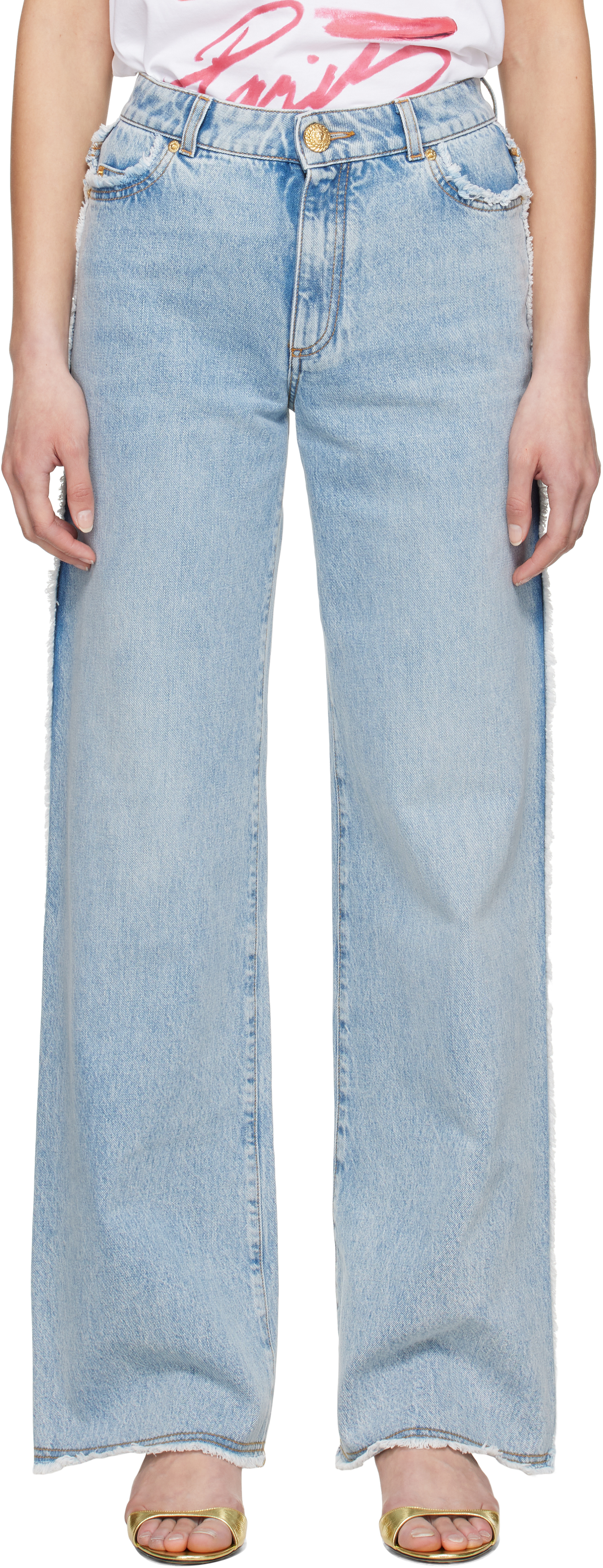 デニム・ジーパン BALMAIN Women Denim Pants CF1MJ120DE04 6FF BLUE Pleated denim jeans blue blue - Women | BALMAIN