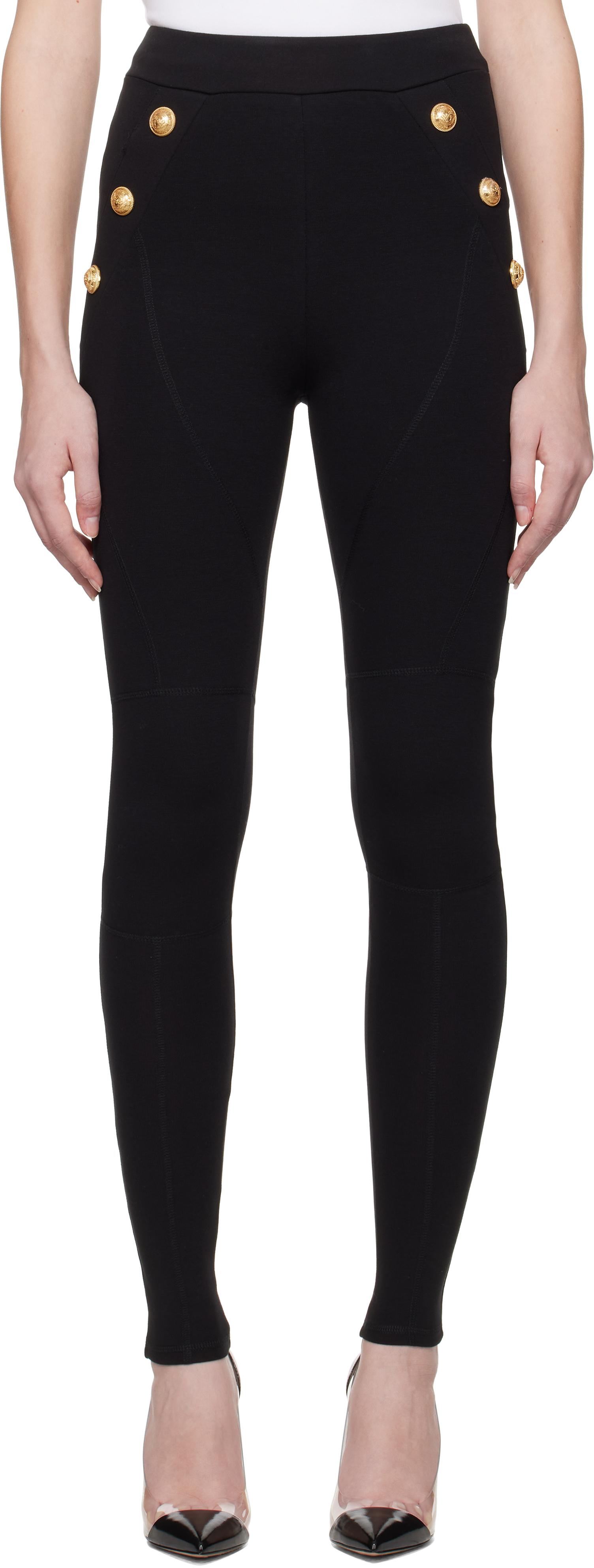 Balmain Black 6 Button Leggings In 0pa Noir