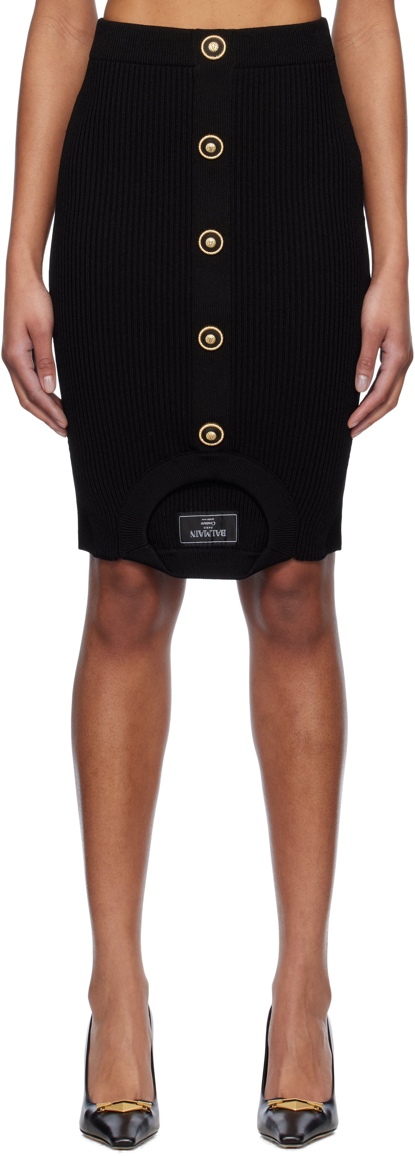 Black Optical Illusion Ribbed Knit Miniskirt