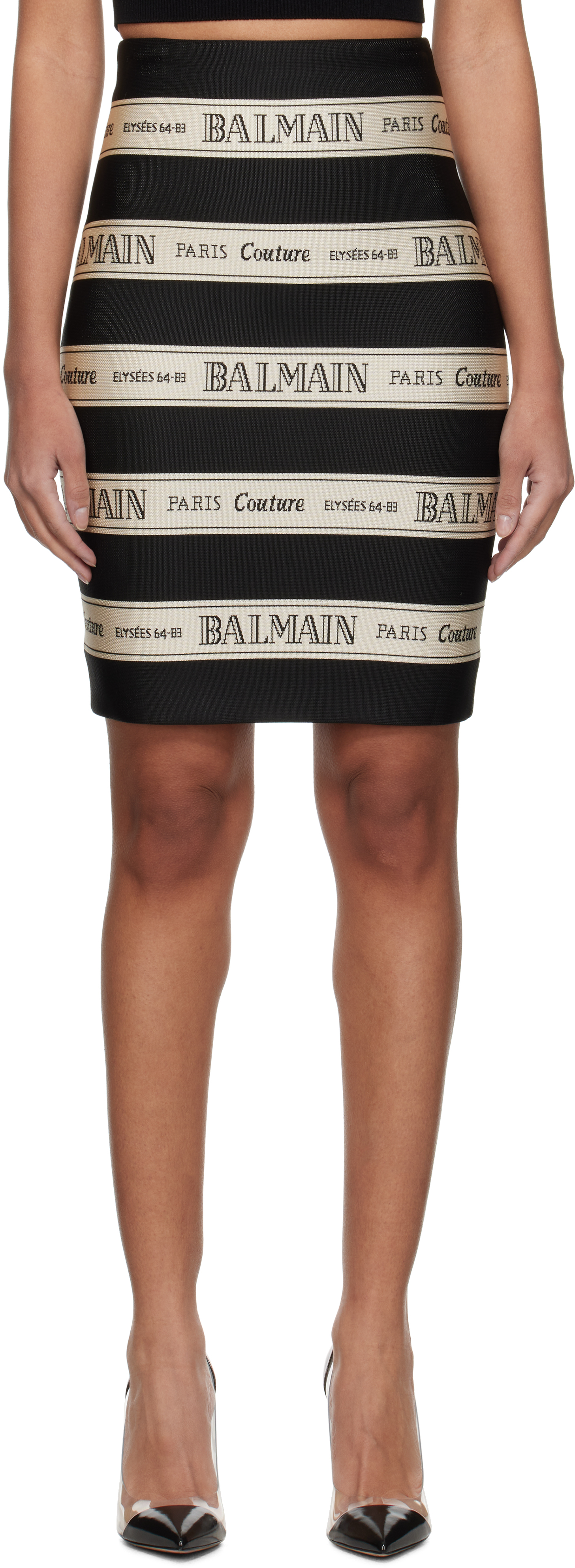 Black & Off-White Jacquard Miniskirt