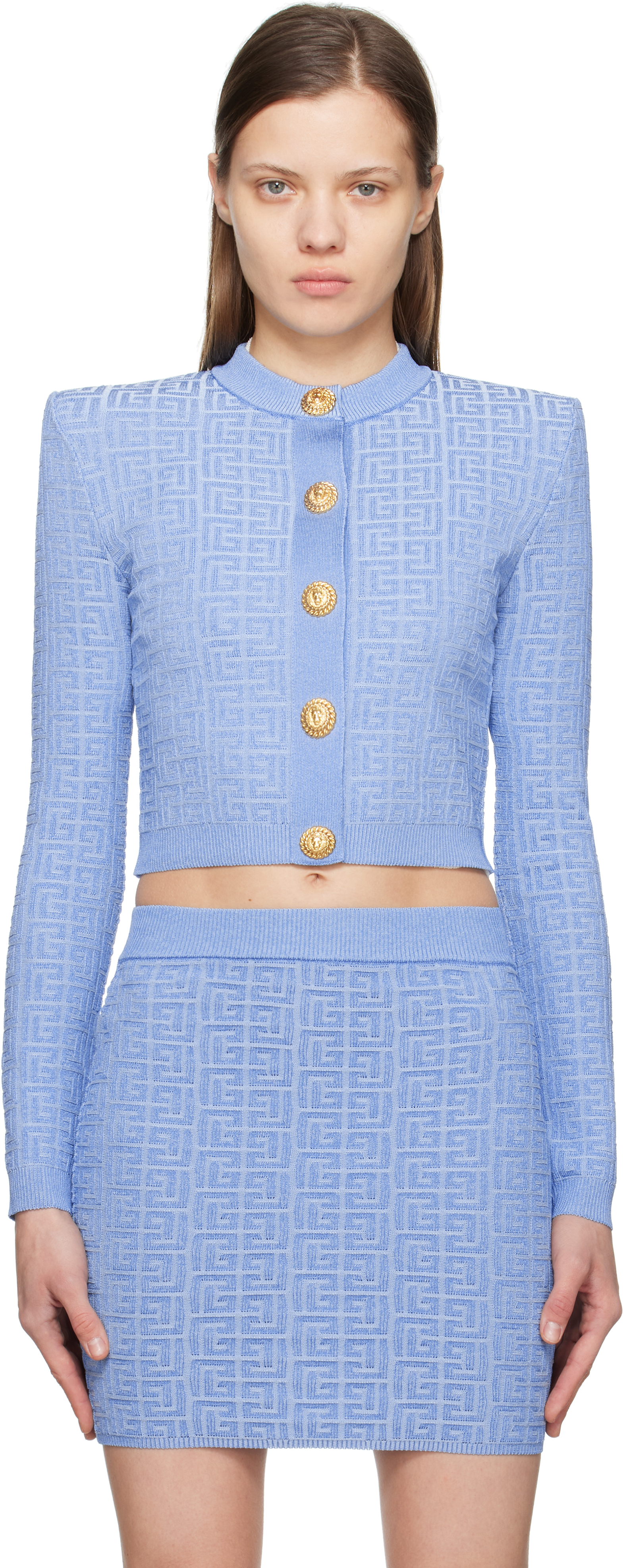 【関税＆送料込み】Balmain Blue Mini Skirt With Jewel Butto Balmain Tweed Mini Skirt | Blue | FARFETCH
