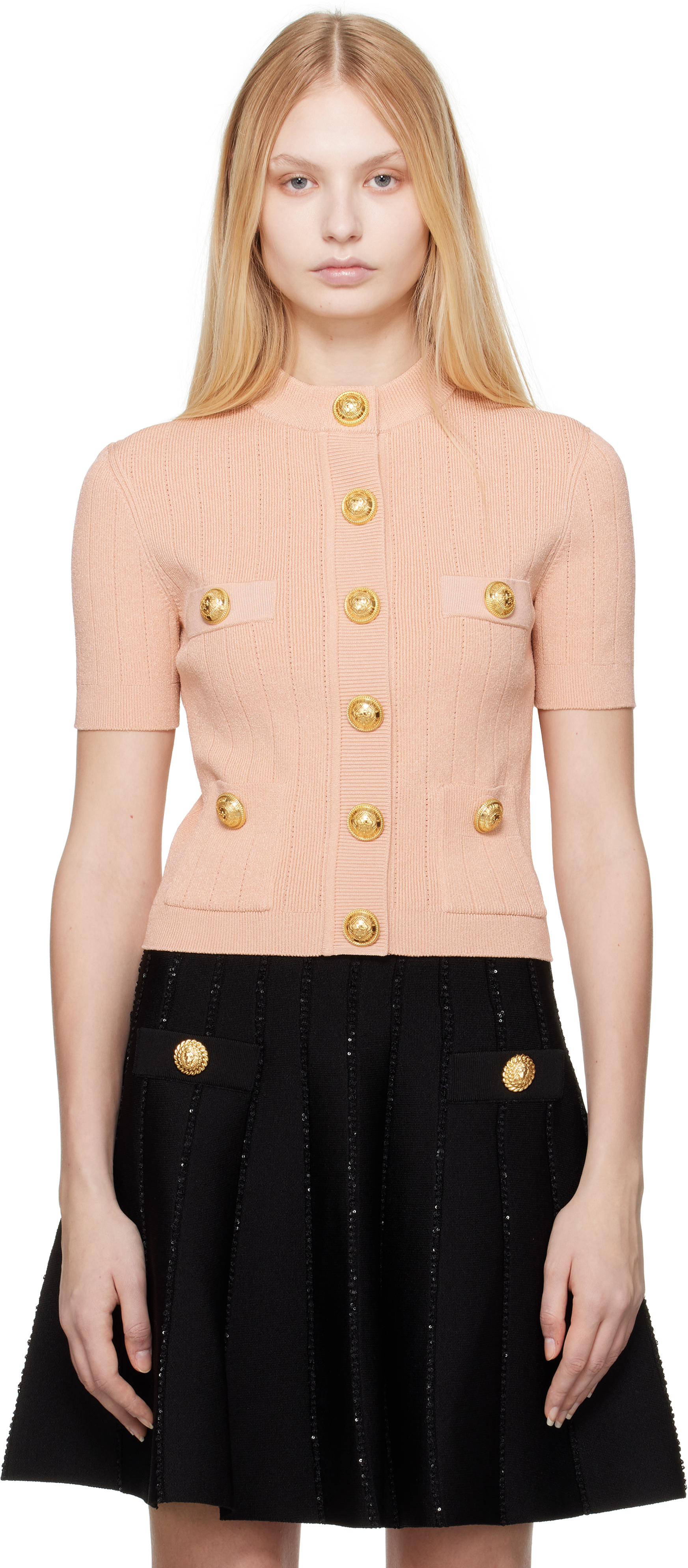 Pink 4-Pocket Knitted Cardigan