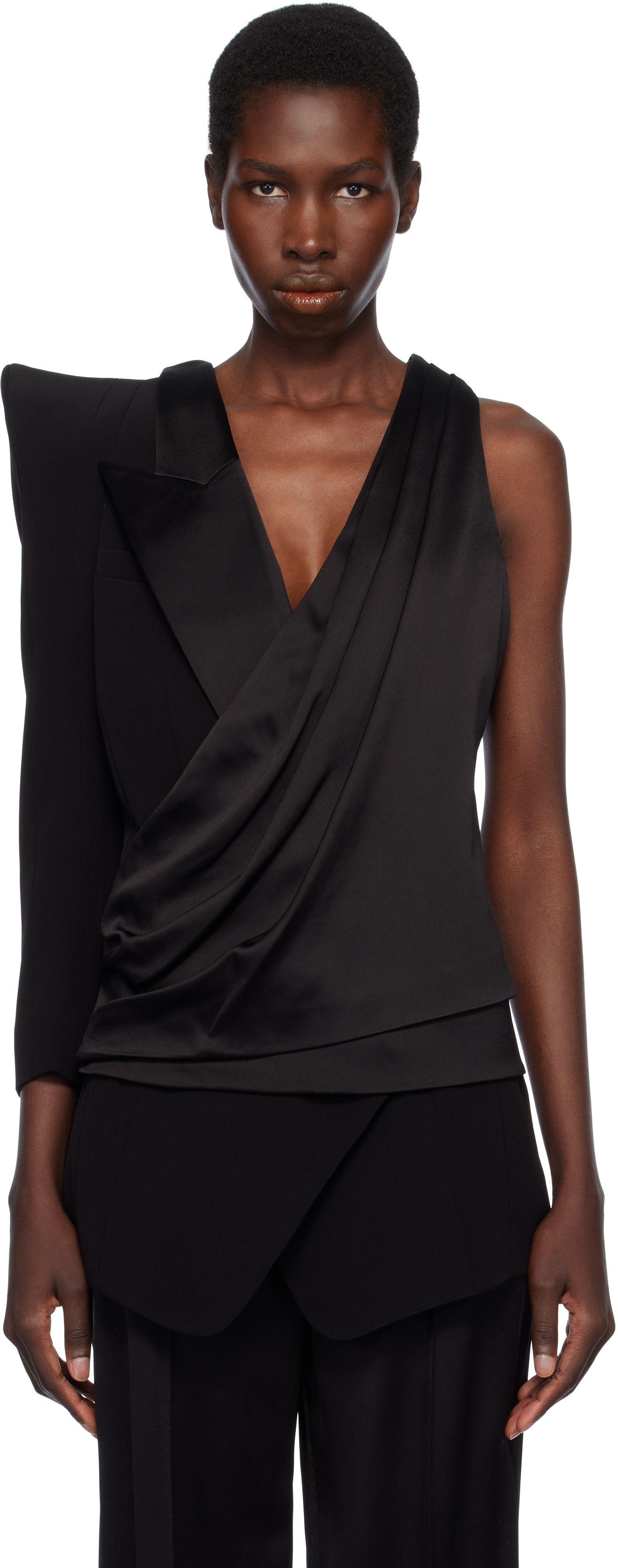 Shop Balmain Black Asymmetric Structured Blouse Jacket In 0pa Noir