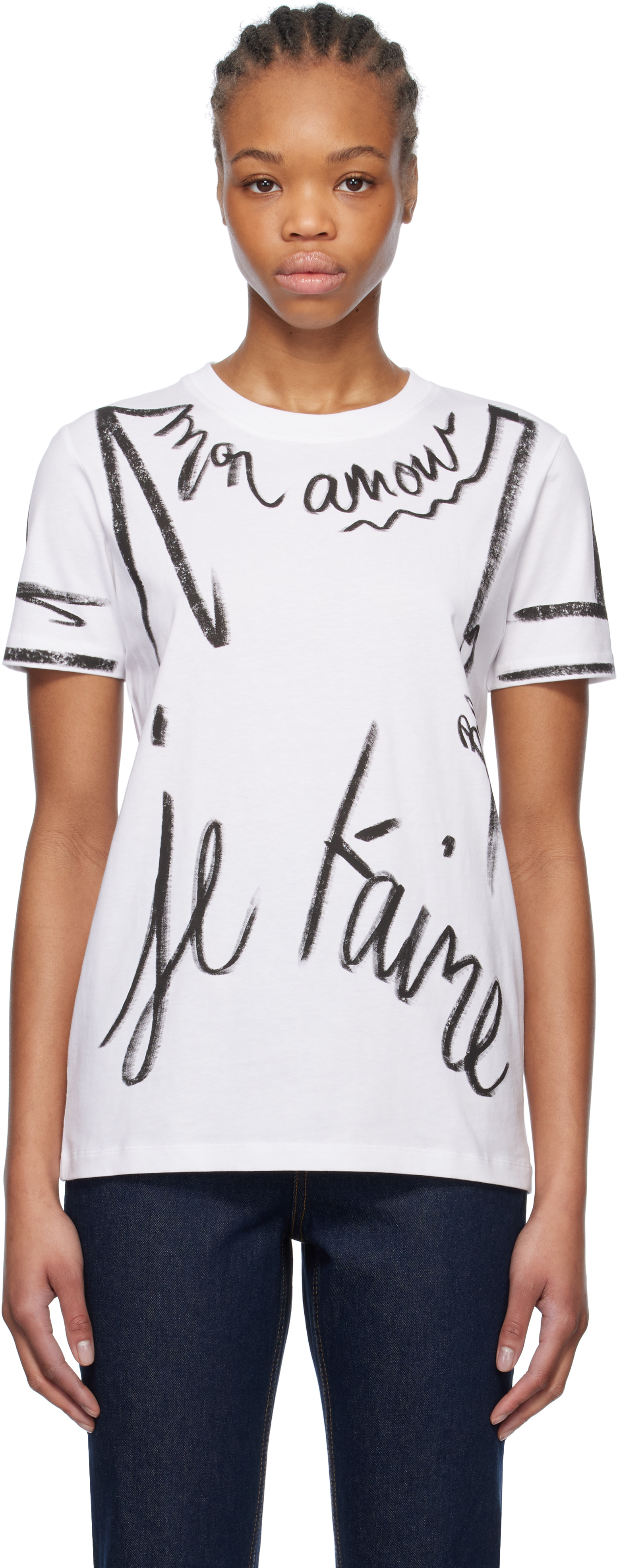 White Short-Sleeved 
Je T
aime
 Print T-shirt