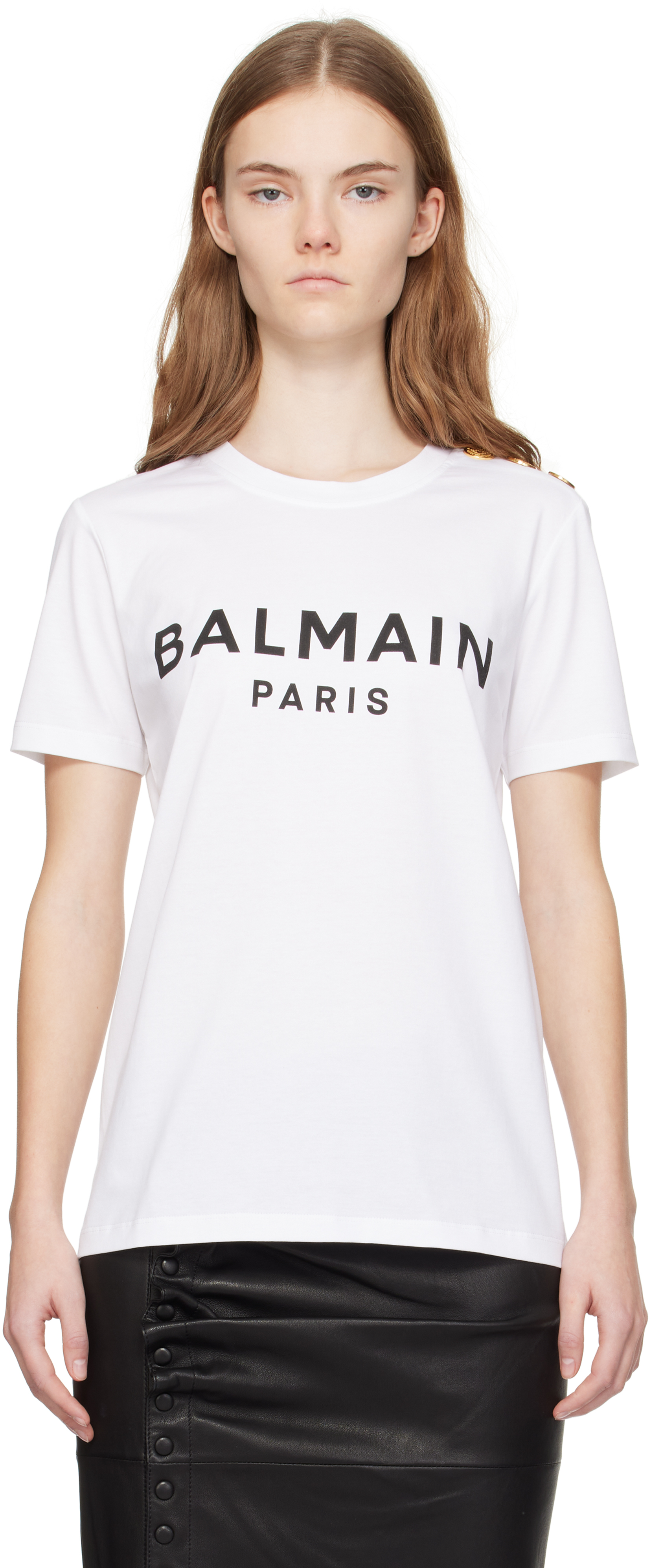 Balmain White ' Paris' T-shirt In Gab Blanc/noir