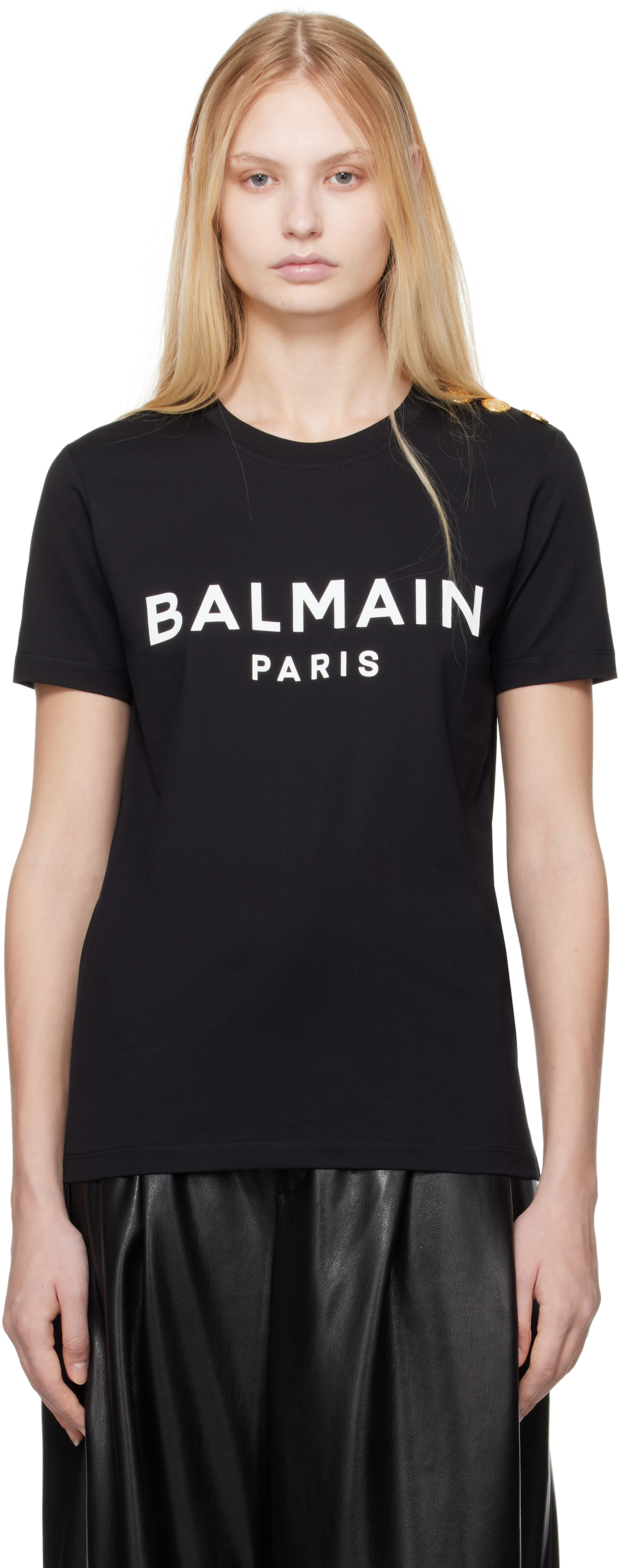 Balmain Black ' Paris' Print T-shirt In Eab Noir/blanc