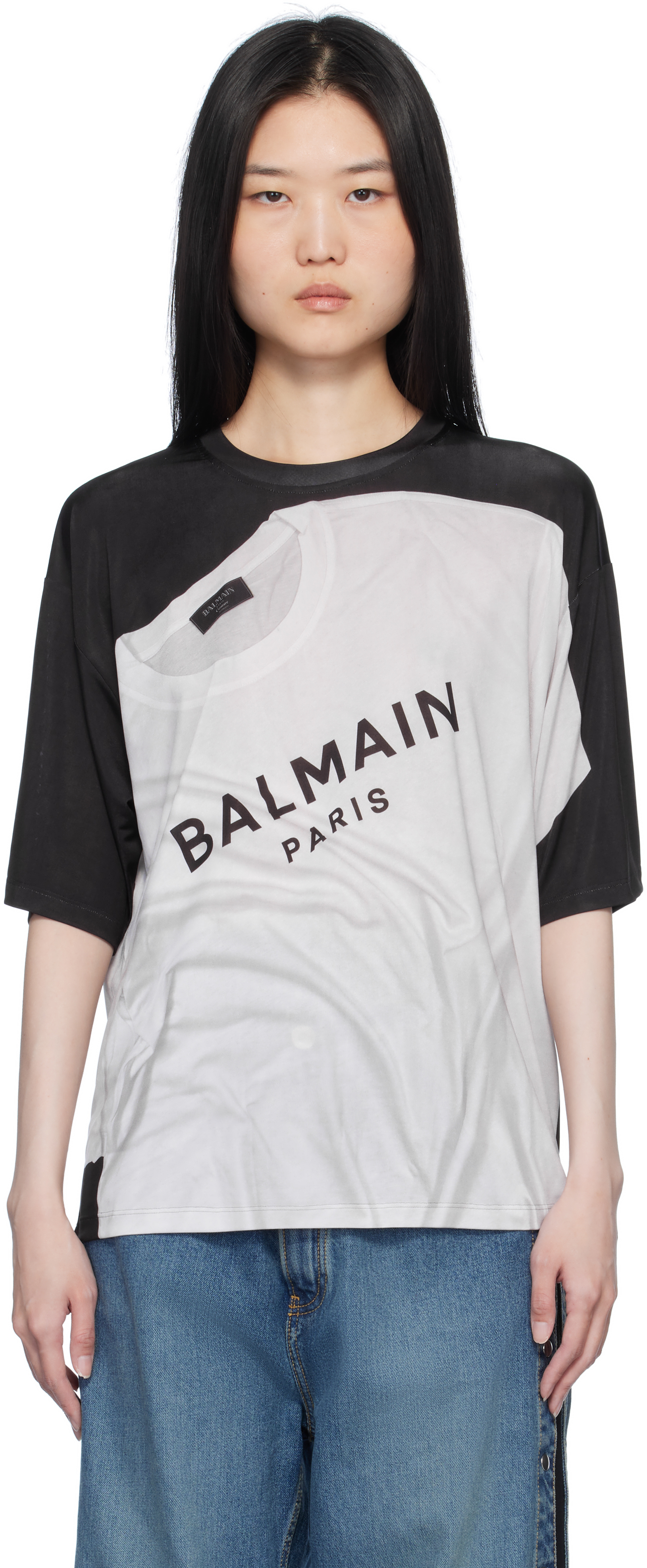【関税＆送料込み】Balmain Eye T-Shirt Black & White Loose Optical Illusion Print T-shirt by