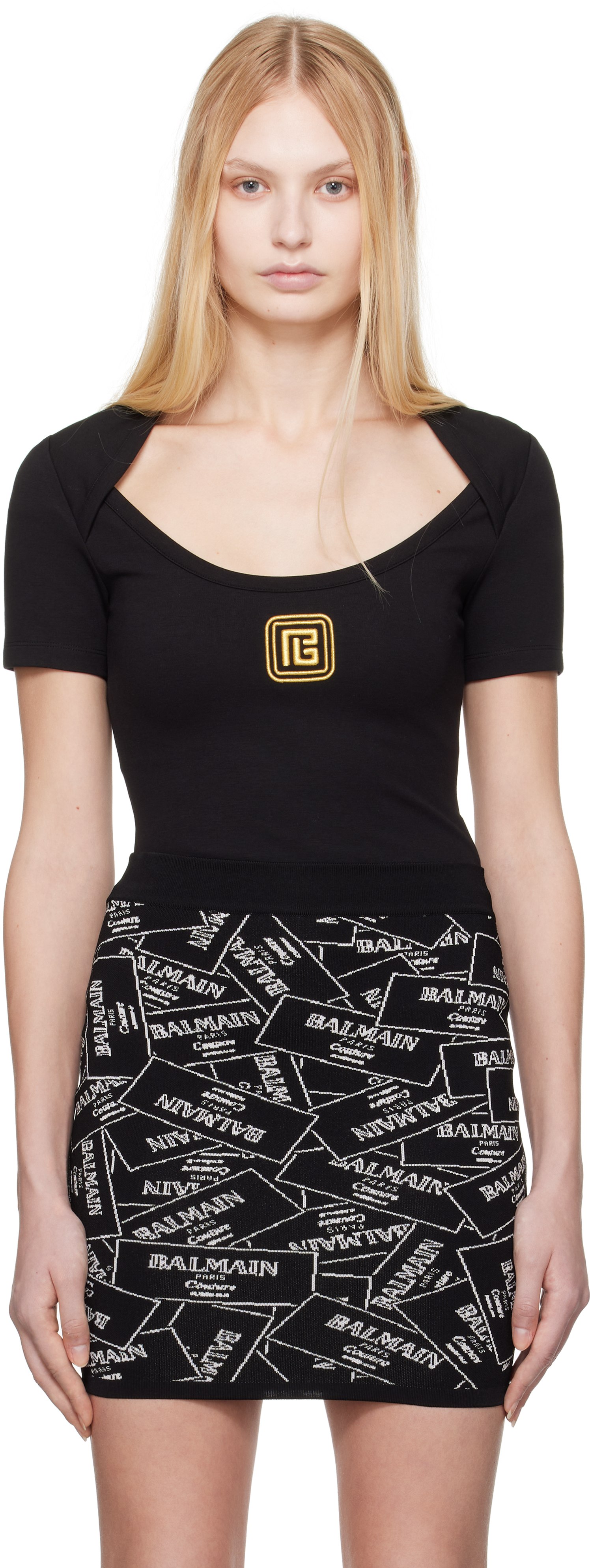 【関税込み】Balmain ブラック Encolure Ronde Tシャツ Balmain: Black Encolure Ronde T-shirt | SSENSE
