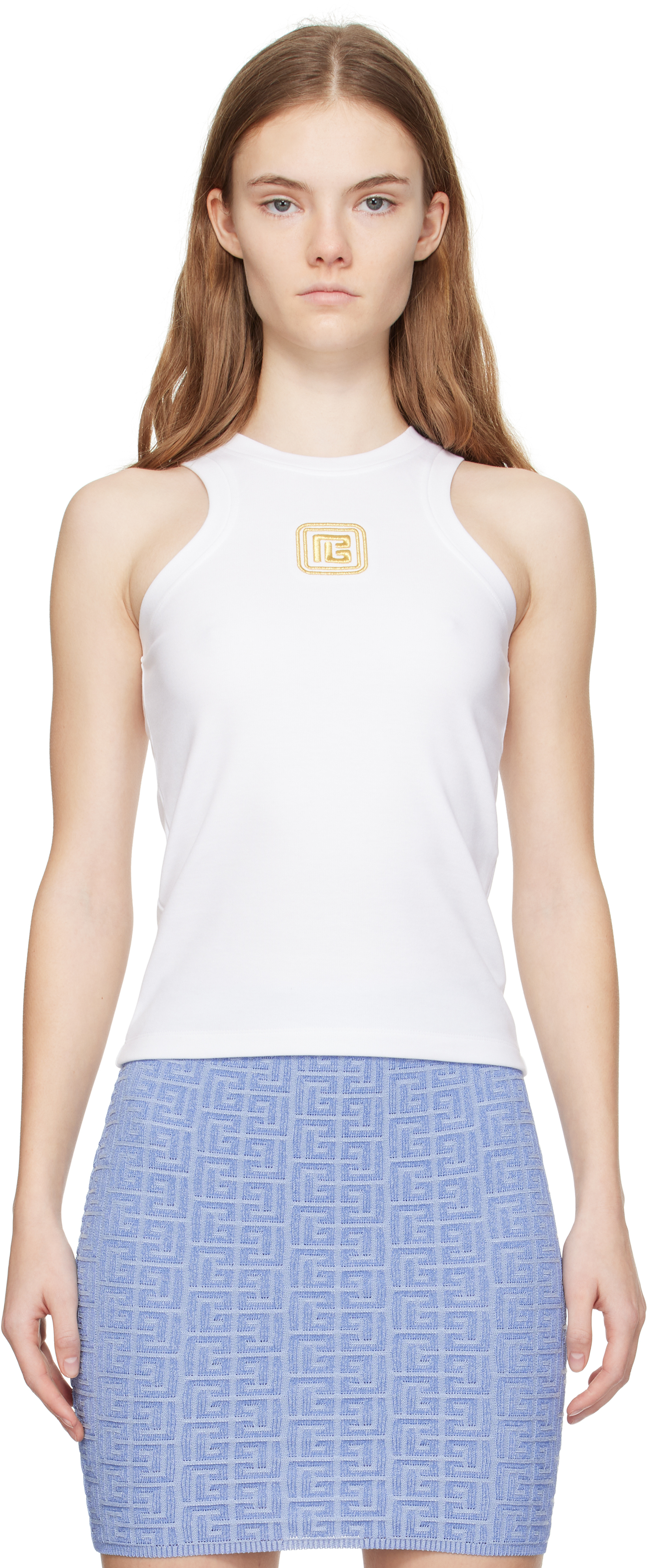 Balmain White Retro 'pb' Tank Top In Gad Blanc/or