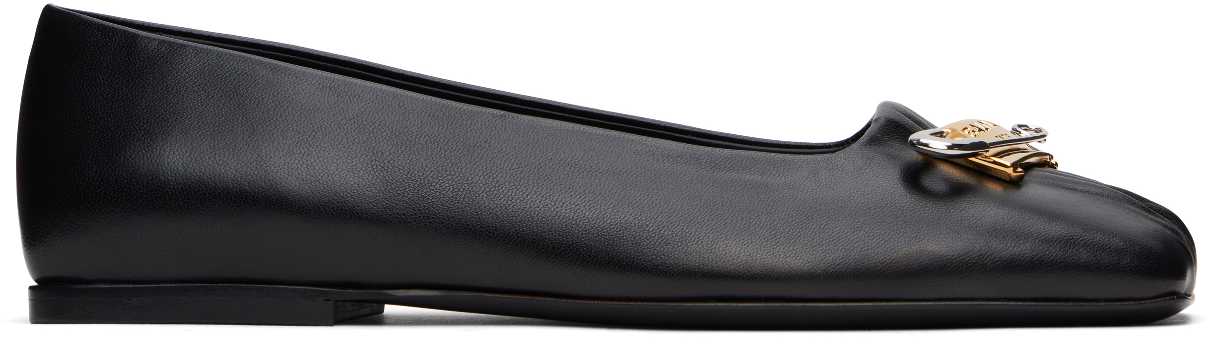 Black Safety Pin Gathered Lambskin Ballerina Flats