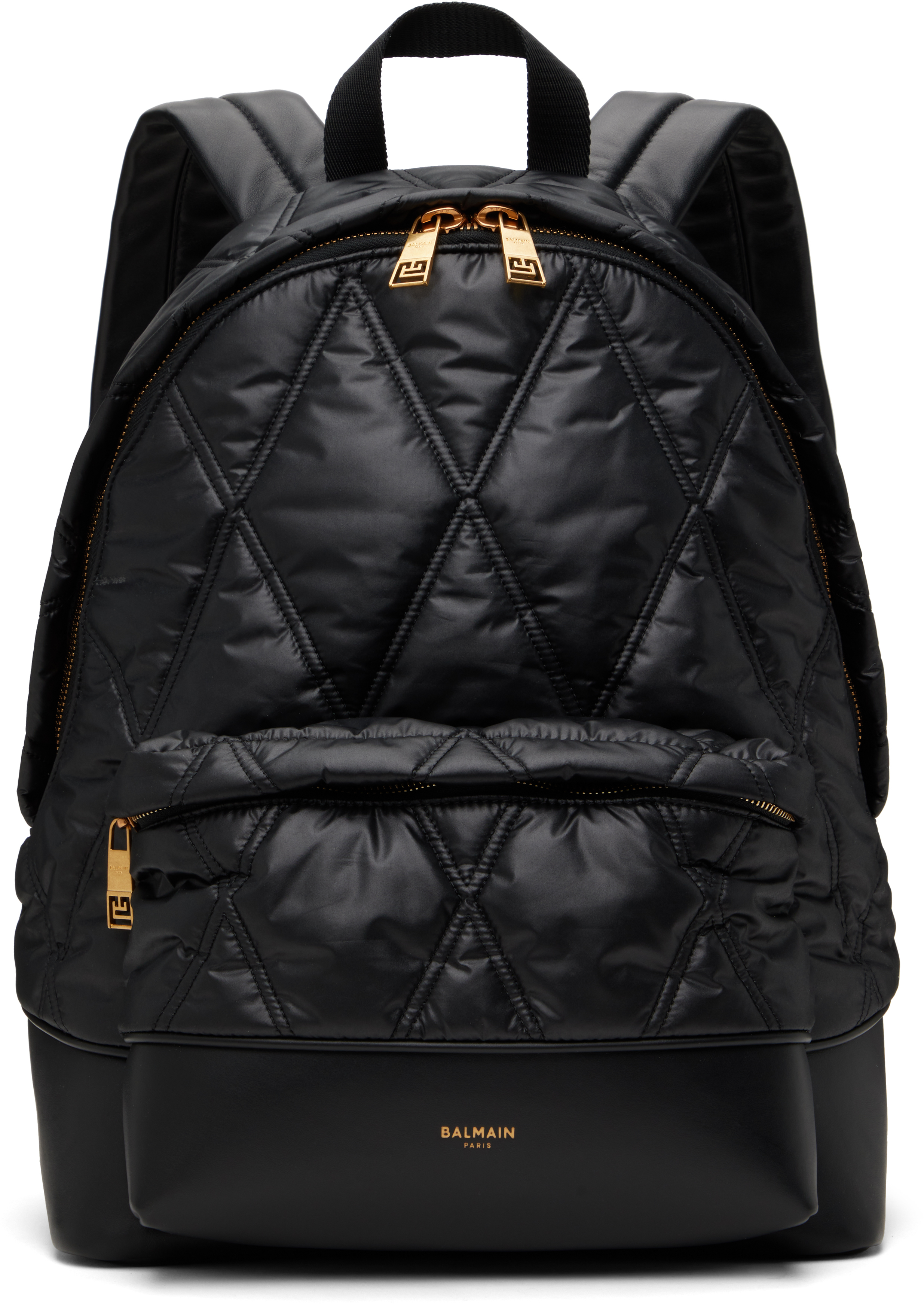 Black Quilted Nylon Diamond Motif Backpack