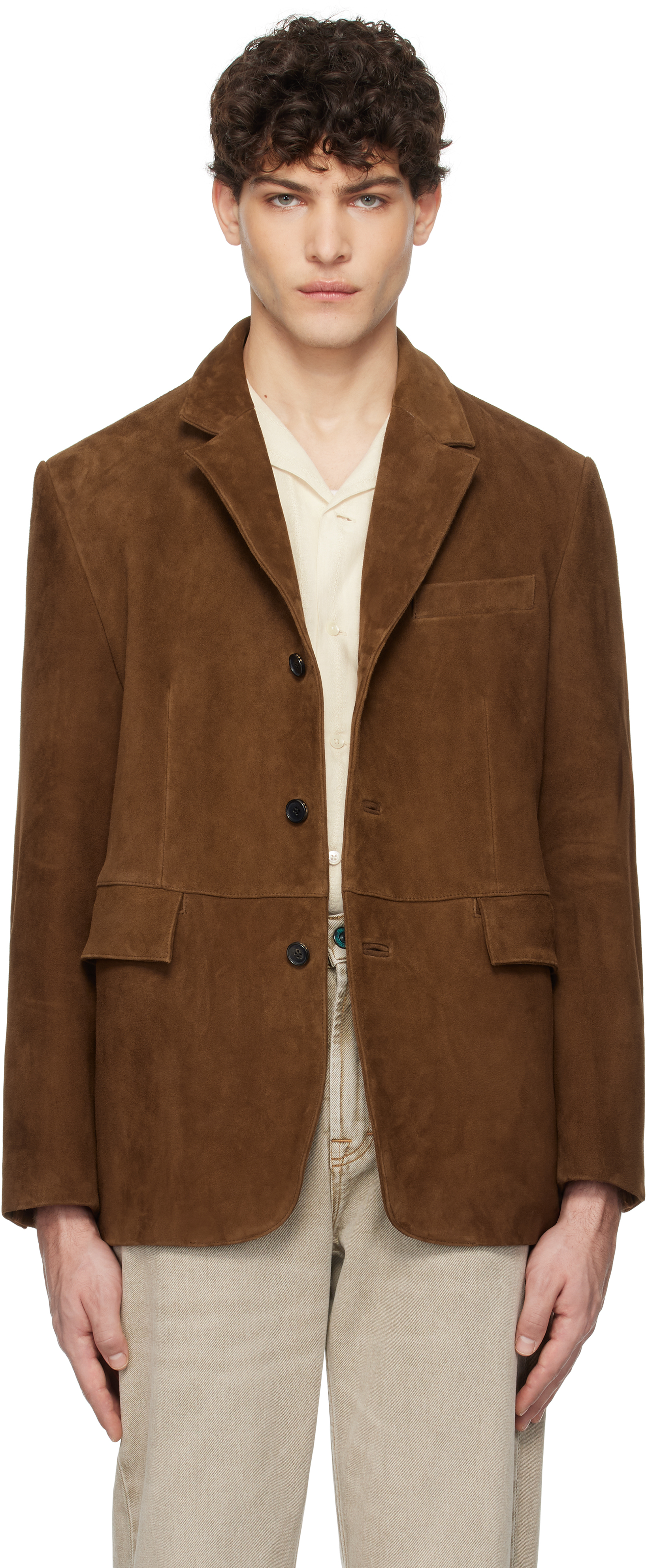 Brown Suede Tailored Leather Jacket