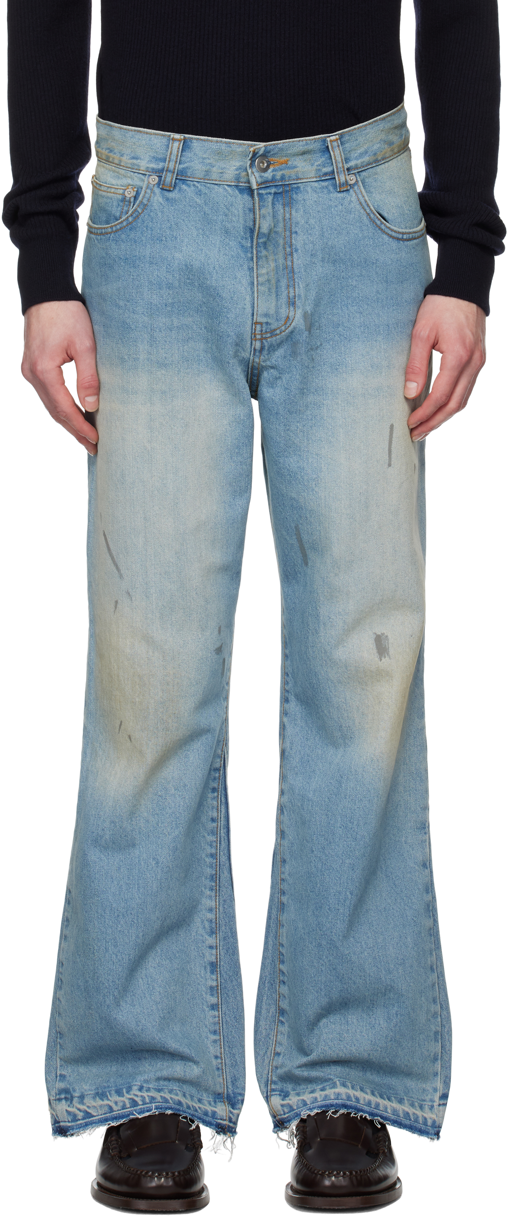 Blue Flared-Leg Reconstructed Jeans