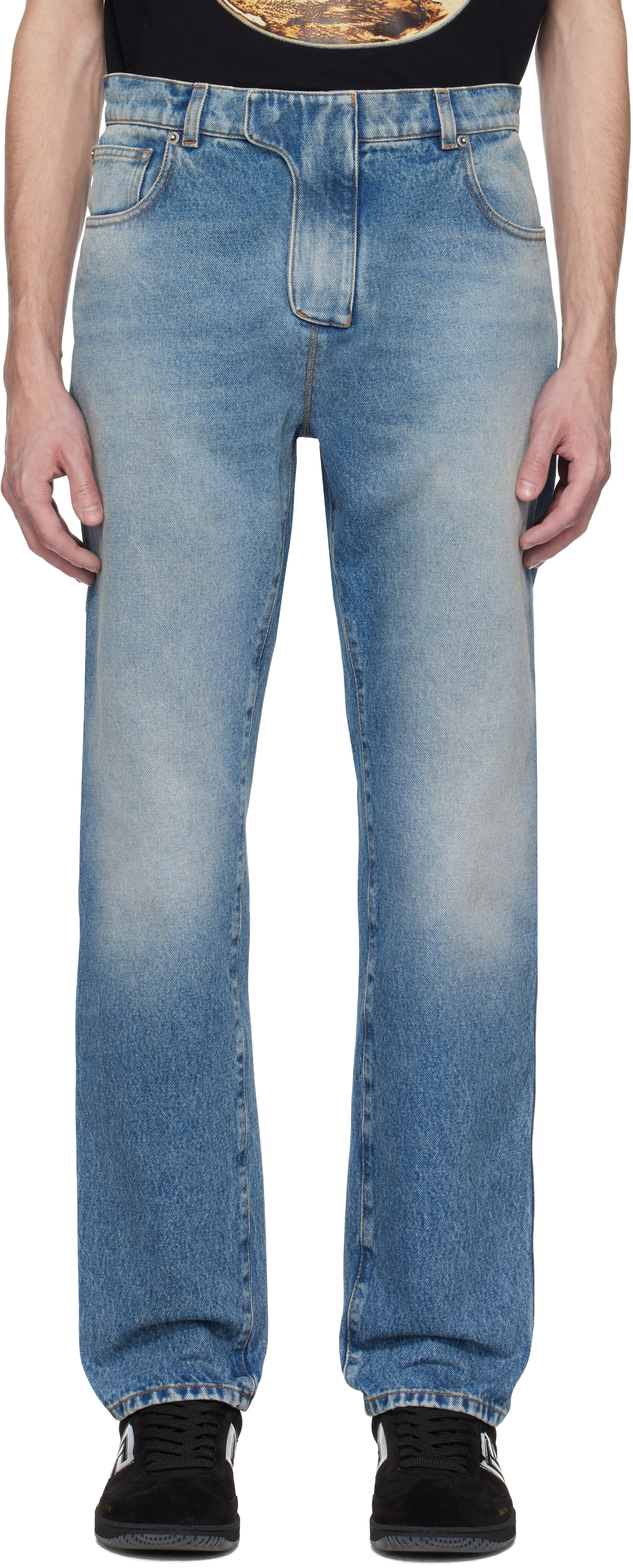 【関税込み】Balmain ブルー Classic Belted ジーンズ Balmainのブルー Classic Belted ジーンズがセール中