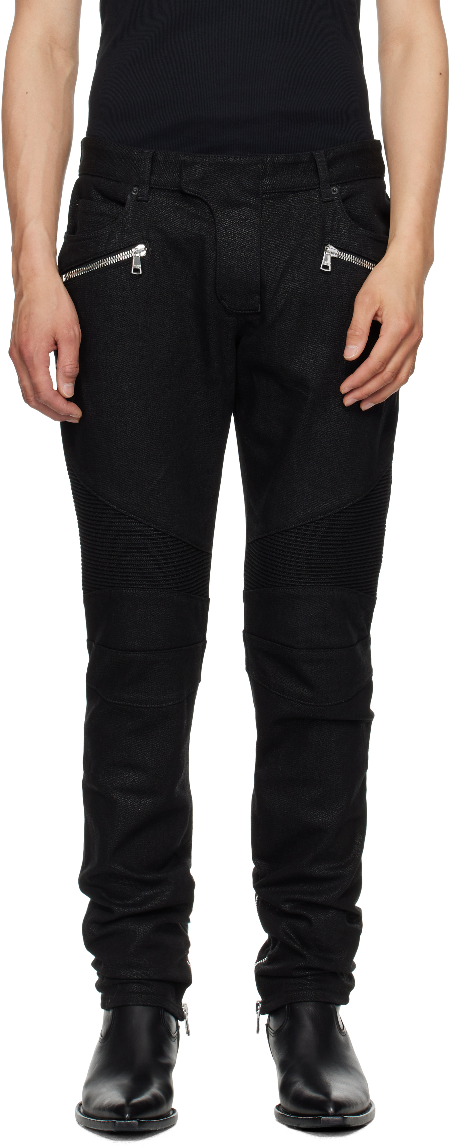 Black Slim-Fit Biker Jeans