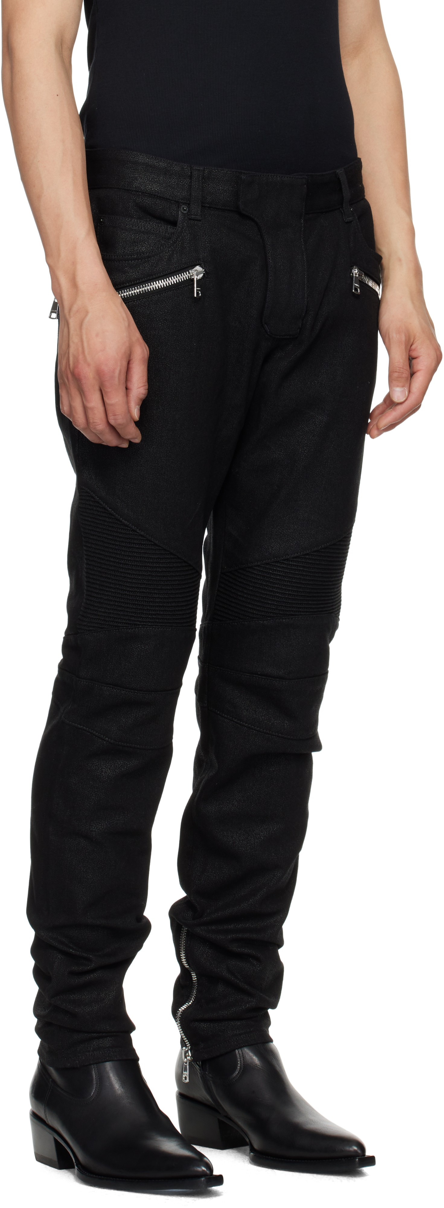 Balmain Cotton Slim-fit Jeans In 0ej Noir Brillant