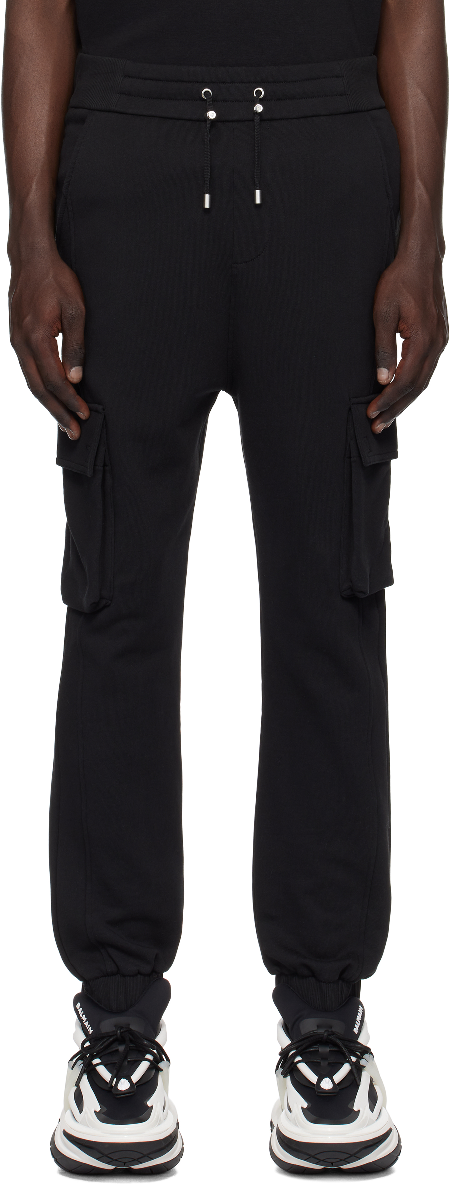 Black 'Balmain Paris' Print Cargo Pants