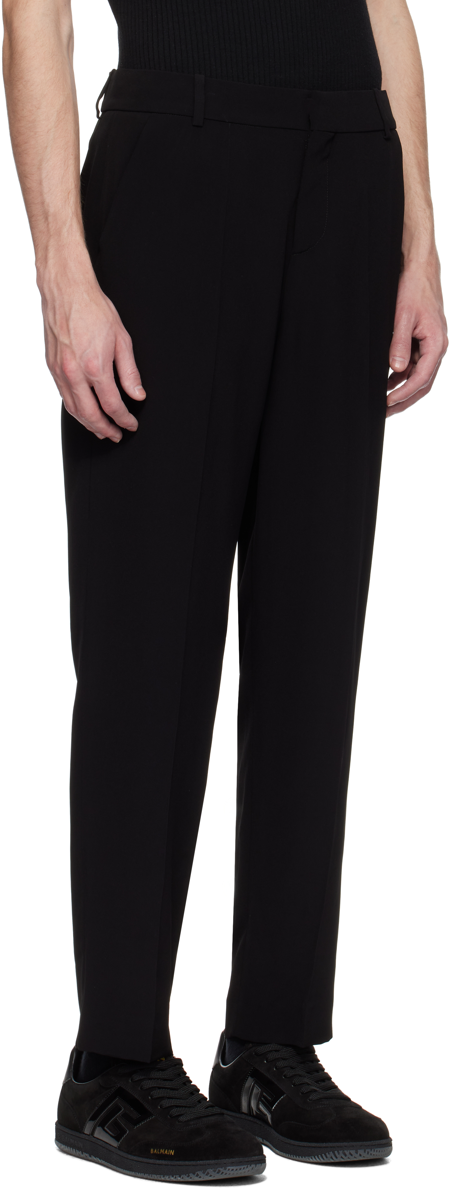 Balmain Black Crêpe Straight-leg Trousers In 0pa Noir