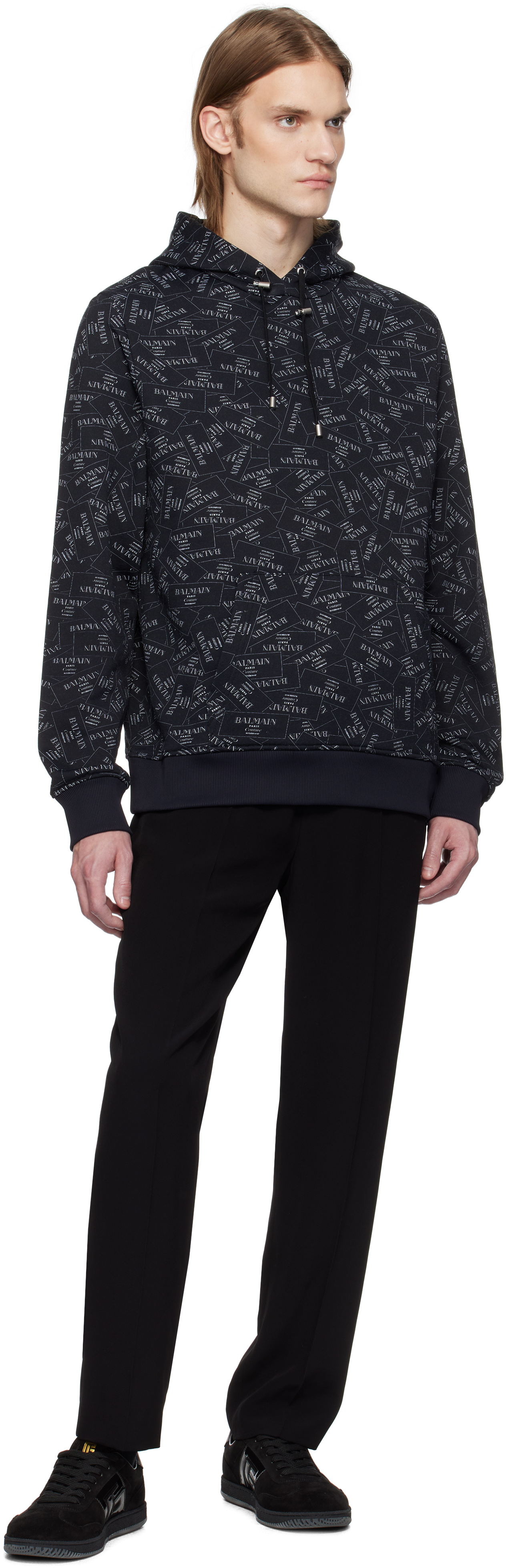 Balmain Black Crêpe Straight-leg Trousers In 0pa Noir