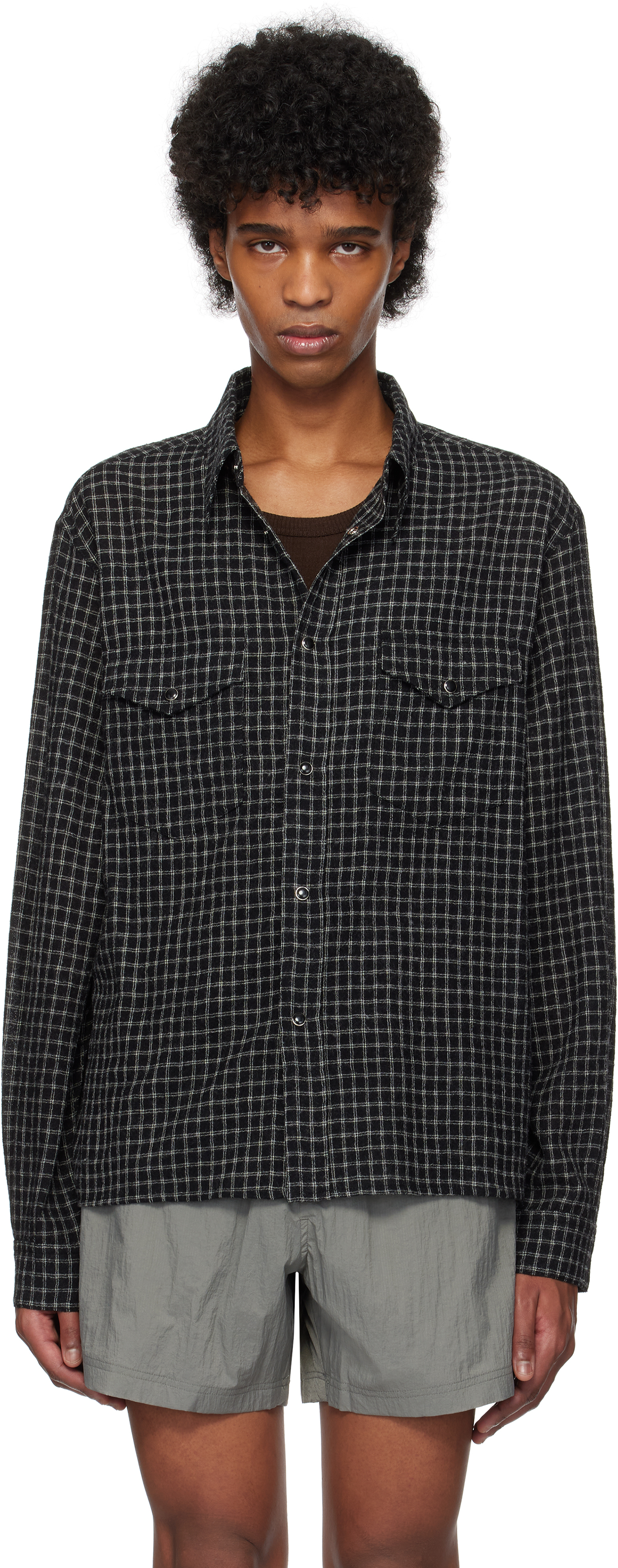 Black Double Pocket Check Shirt